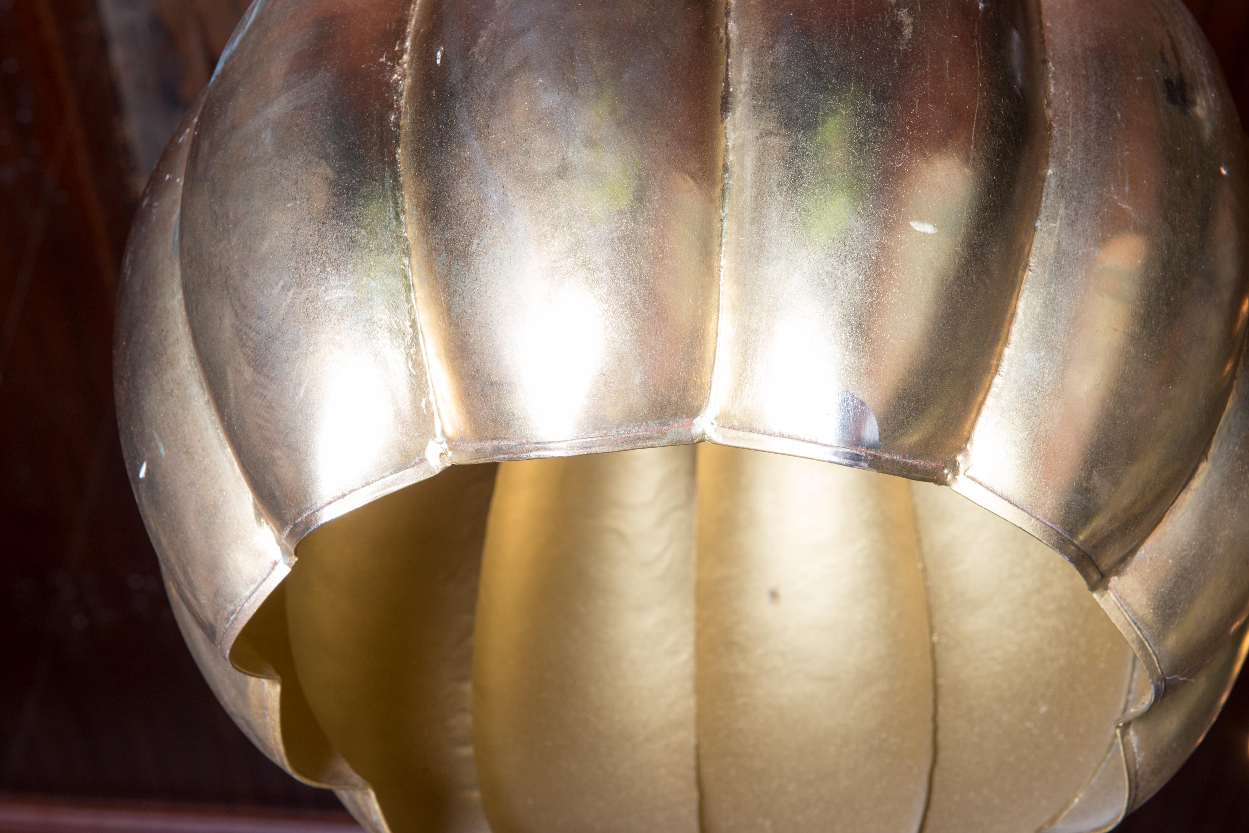 Gilt Lotus Form Pendant Chandelier 6