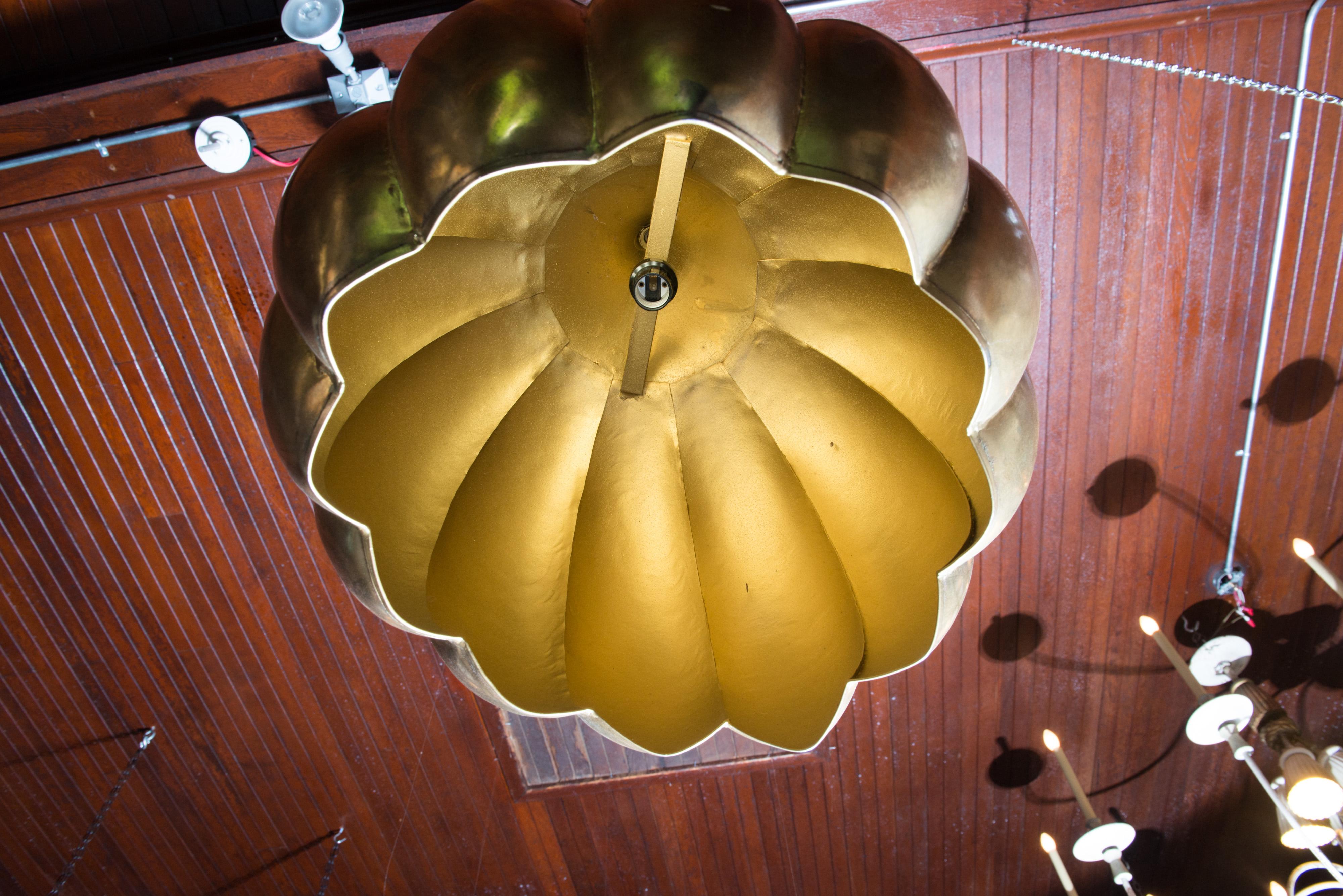 Gilt Lotus Form Pendant Chandelier 2