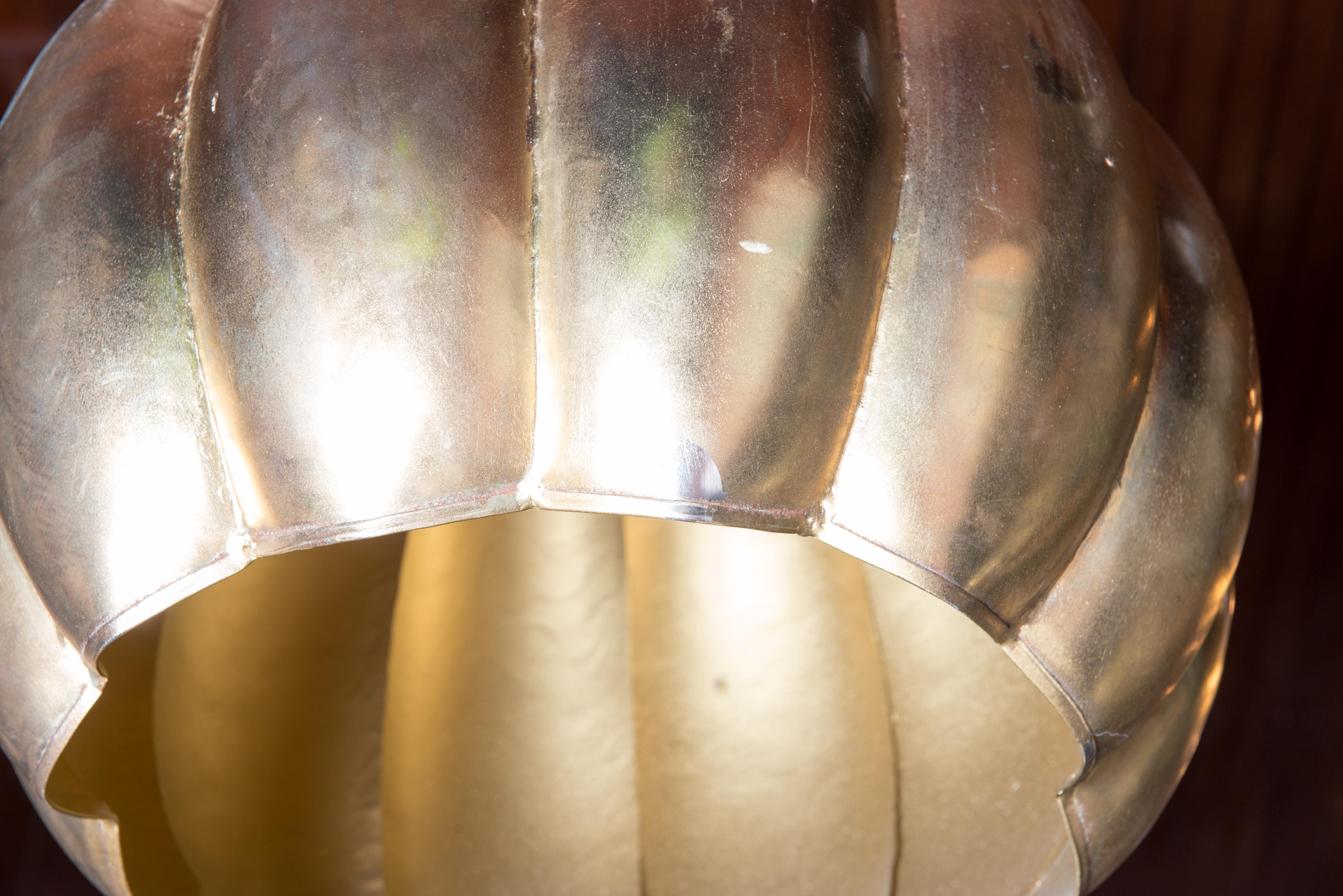 Gilt Lotus Form Pendant Chandelier 3