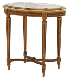 Gilt Louis XVI Style Marble-Top Oval Table