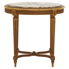 Gilt Louis XVI Style Marble-Top Oval Table
