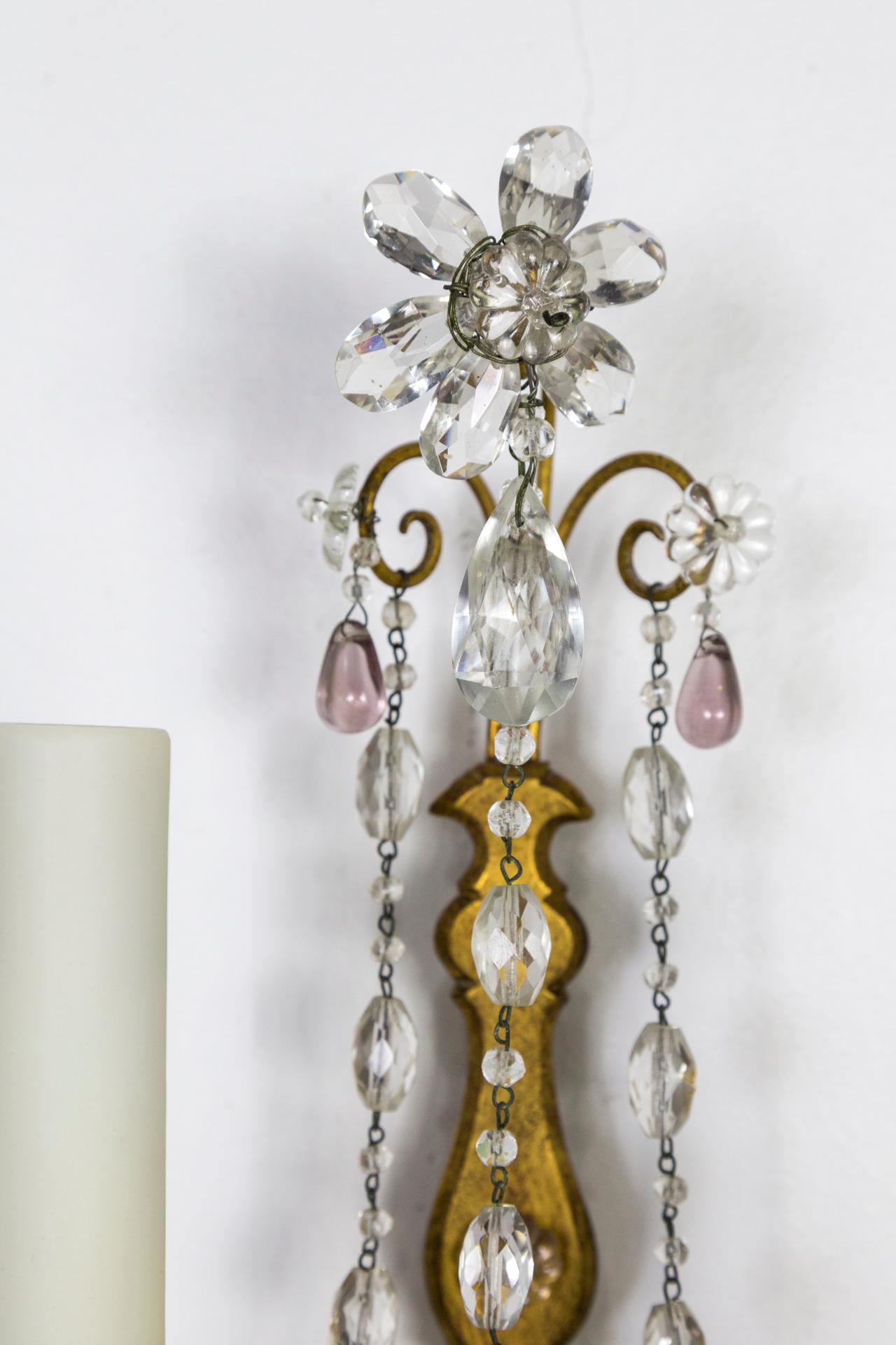 Gilt Maison Baguès Style Amethyst Crystal Sconces, Pair For Sale 2