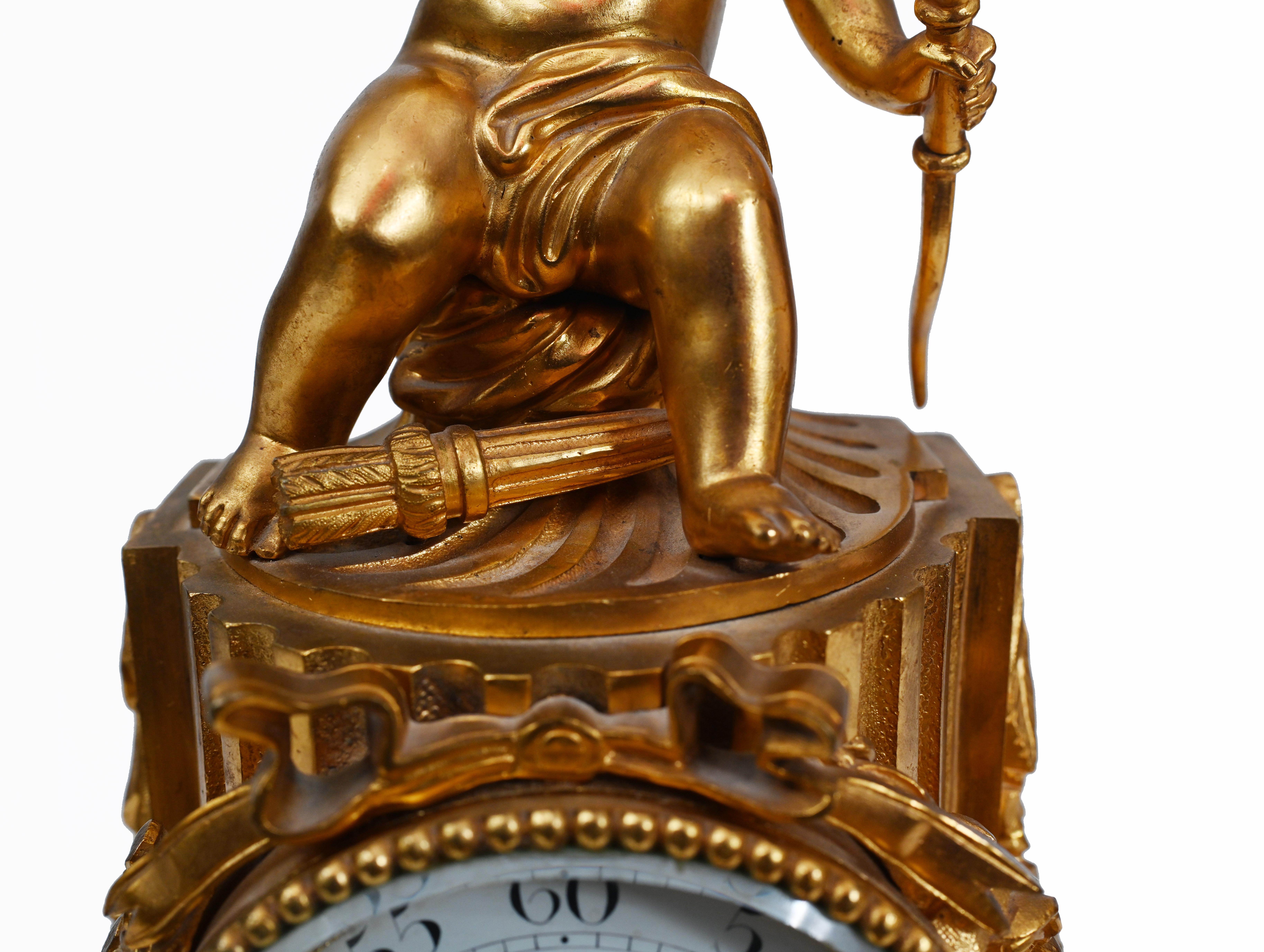 Gilt Mantle Clock French Cherub Ormolu Antique Timepiece 6