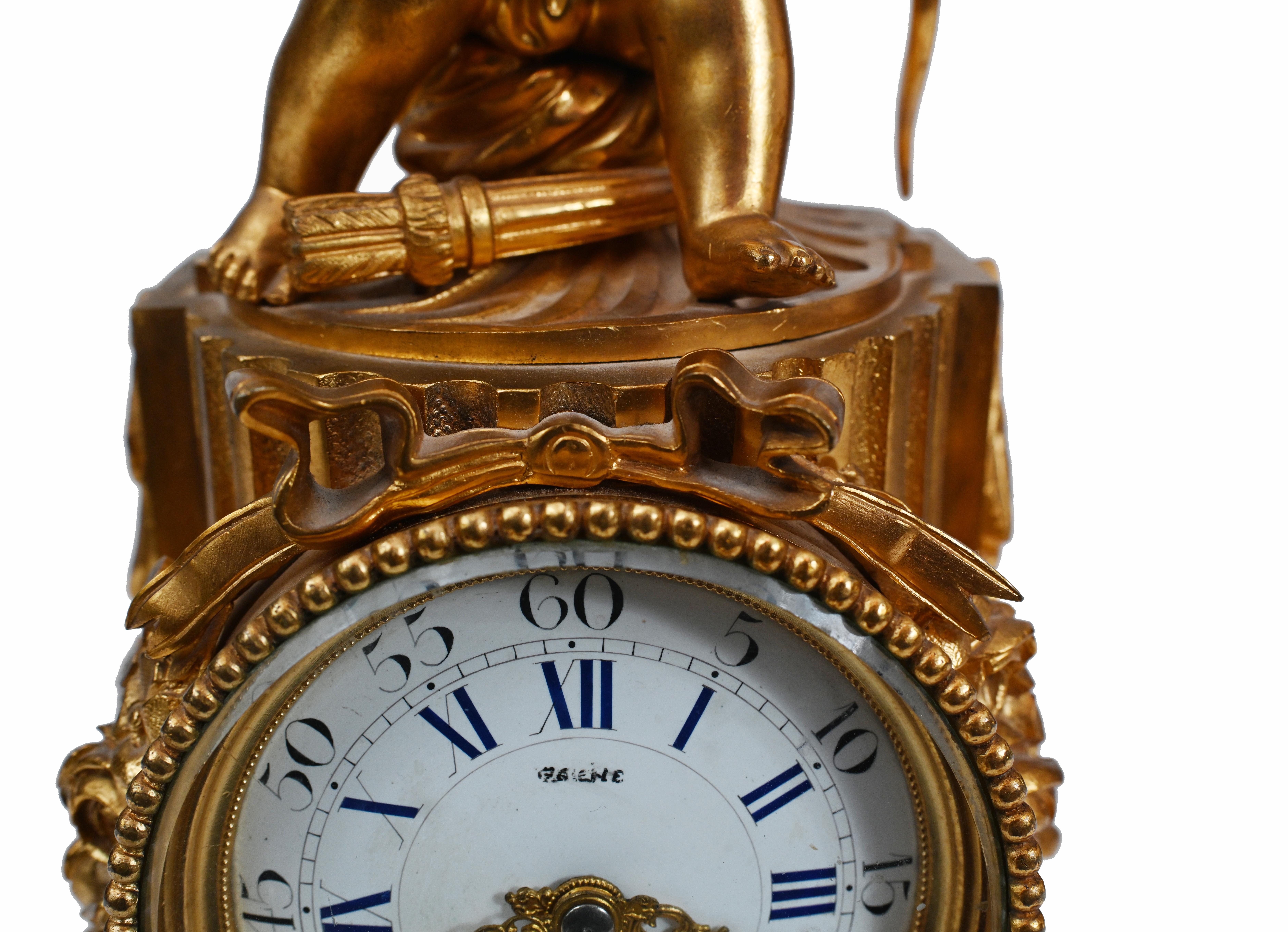 Gilt Mantle Clock French Cherub Ormolu Antique Timepiece 7