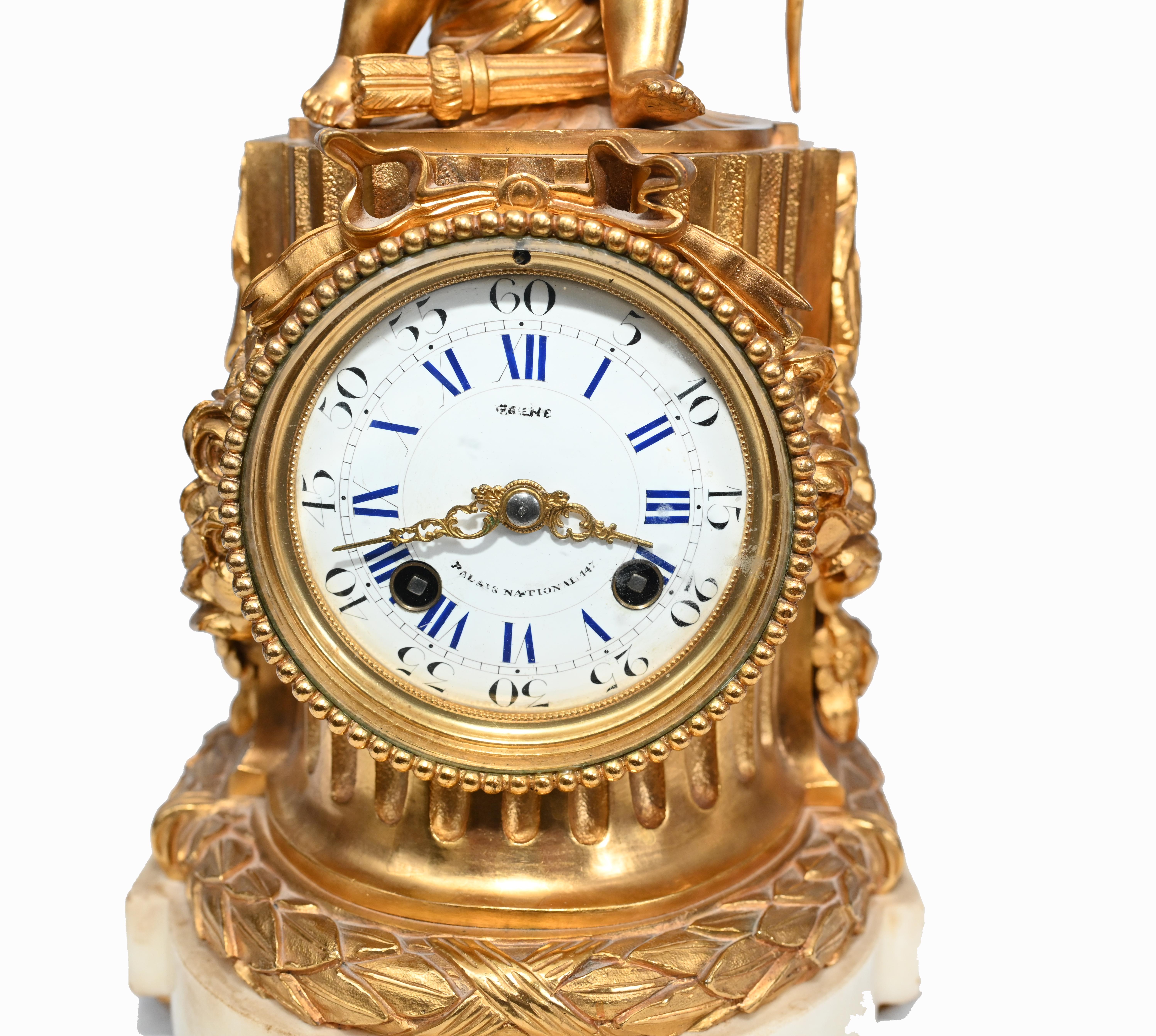 Early 20th Century Gilt Mantle Clock French Cherub Ormolu Antique Timepiece