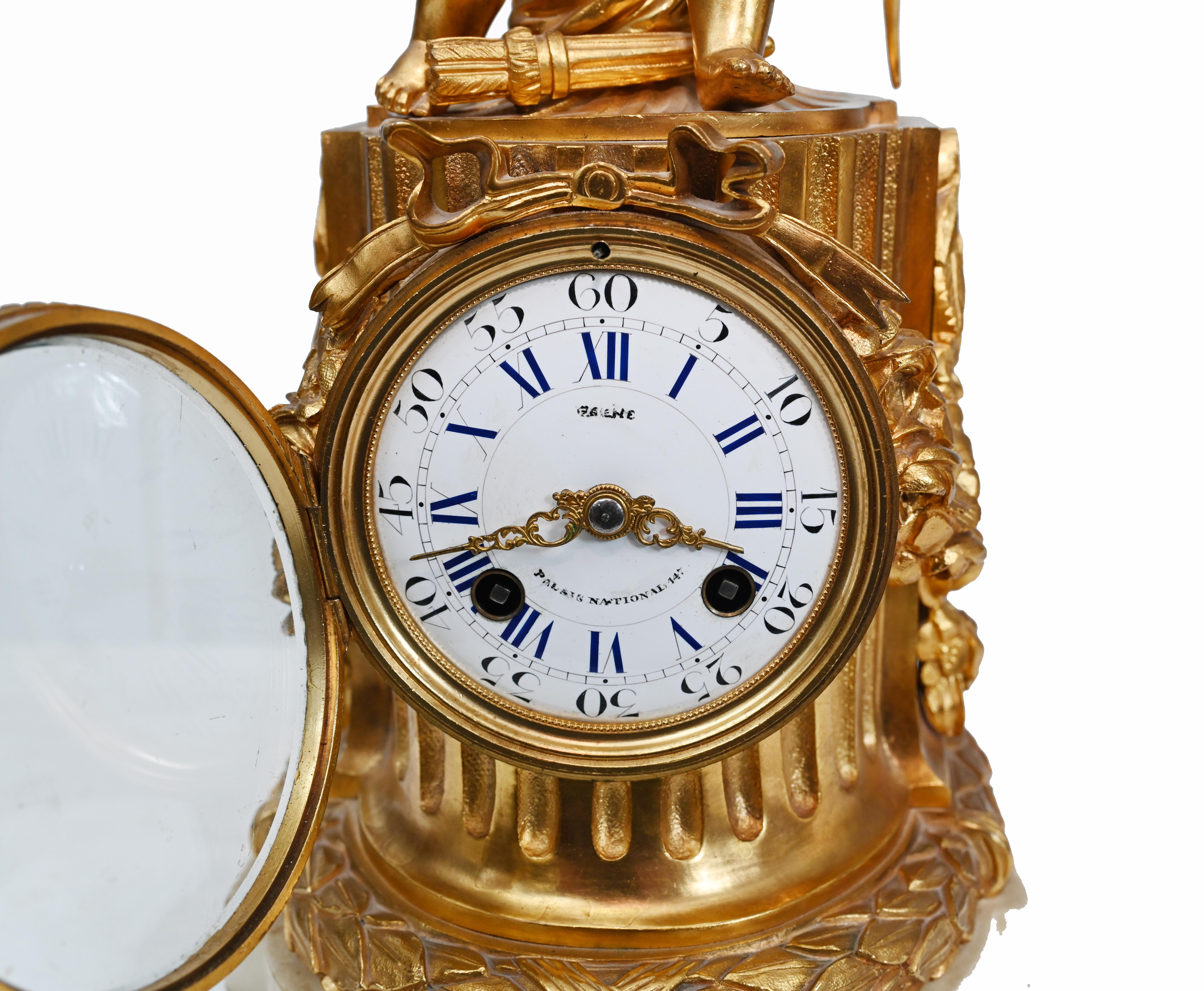 Gilt Mantle Clock French Cherub Ormolu Antique Timepiece 2