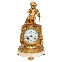 Gilt Mantle Clock French Cherub Ormolu Antique Timepiece