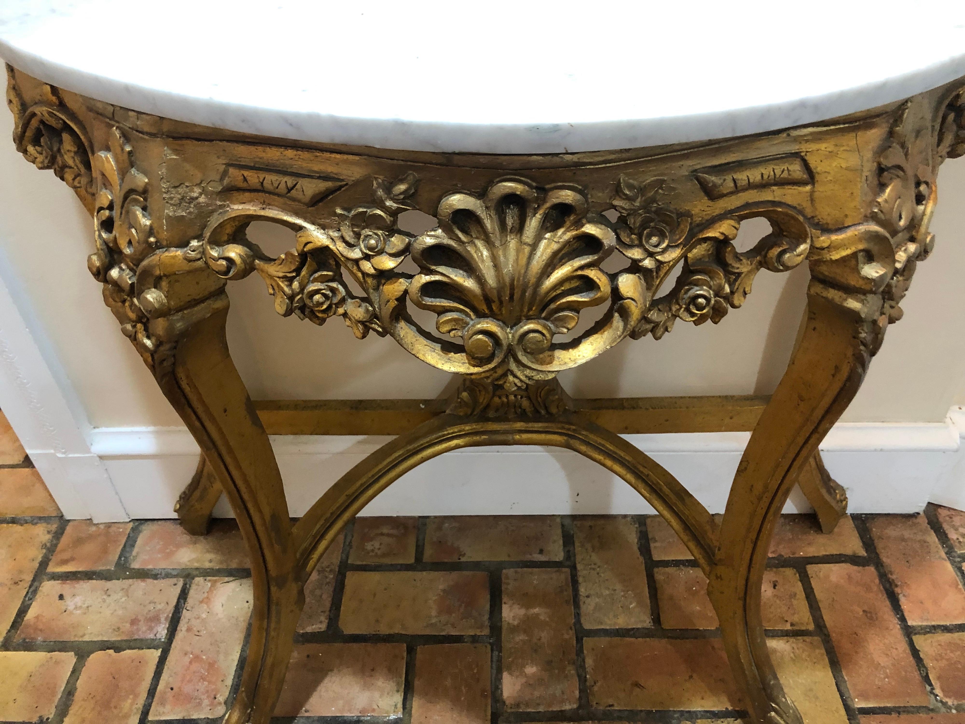 French Gilt Marble Top Demilune Table and Mirror For Sale 6