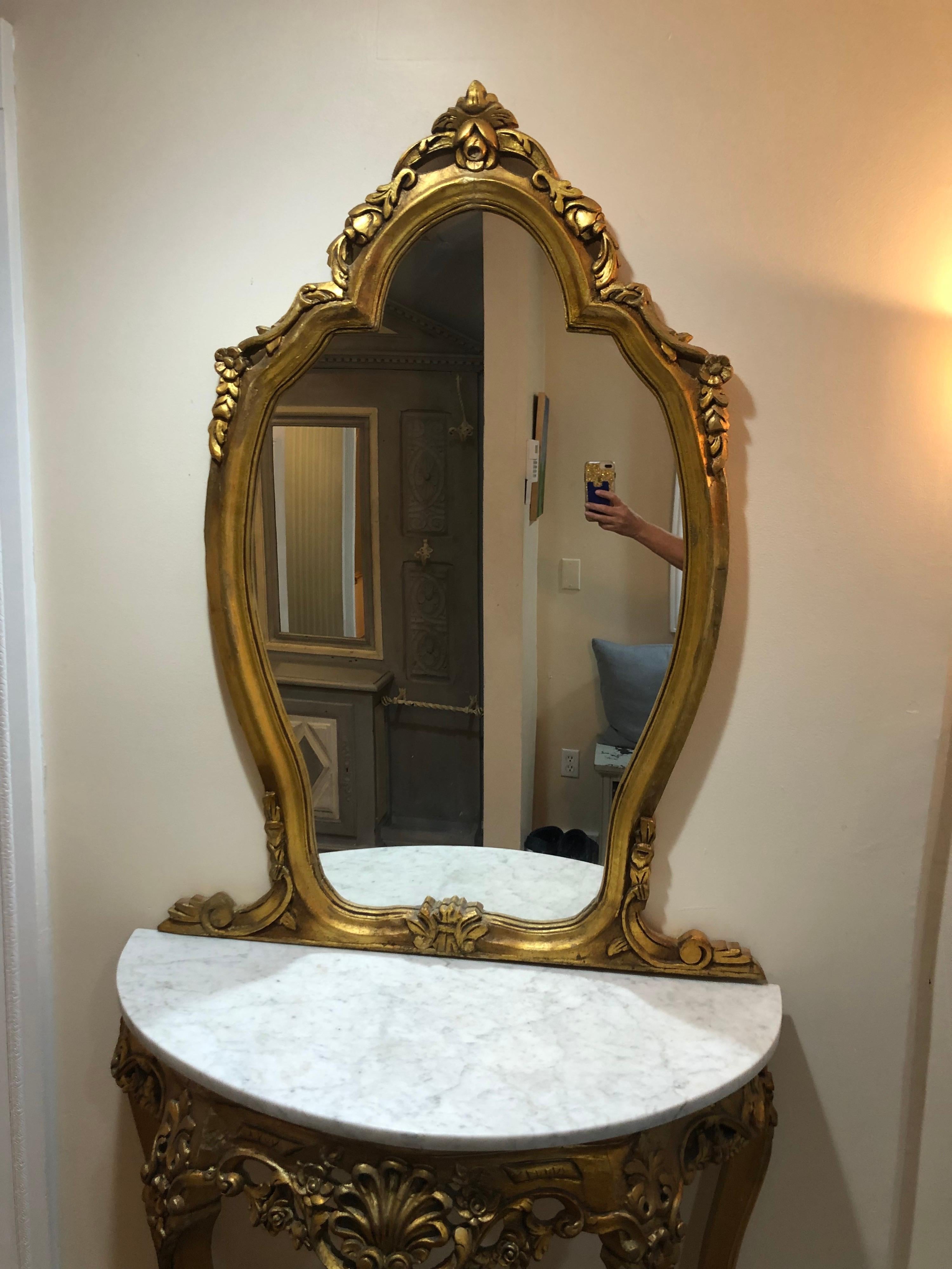 French Gilt Marble Top Demilune Table and Mirror im Angebot 3