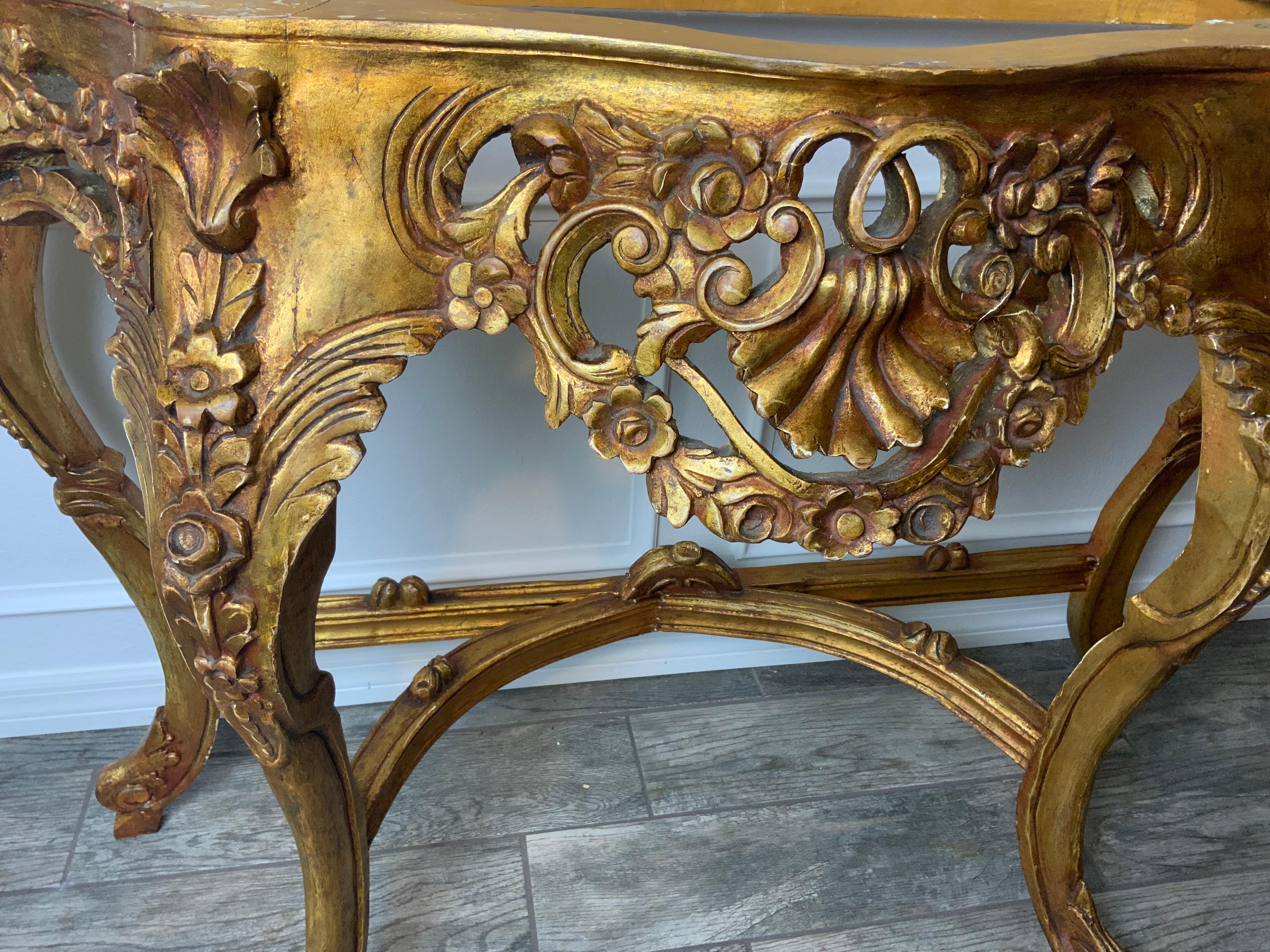 Gilt Marble Top Console Table 7