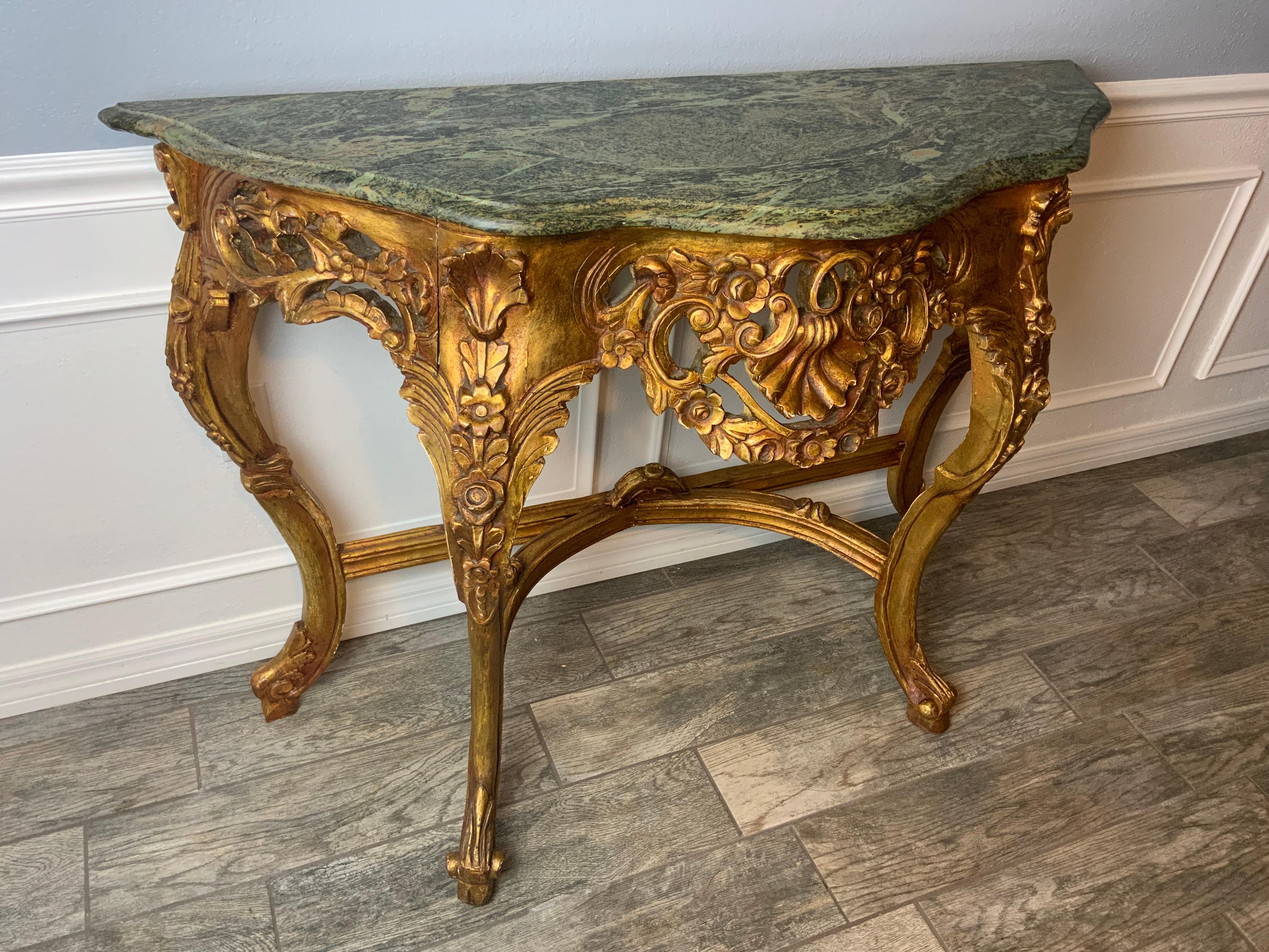 American Gilt Marble Top Console Table