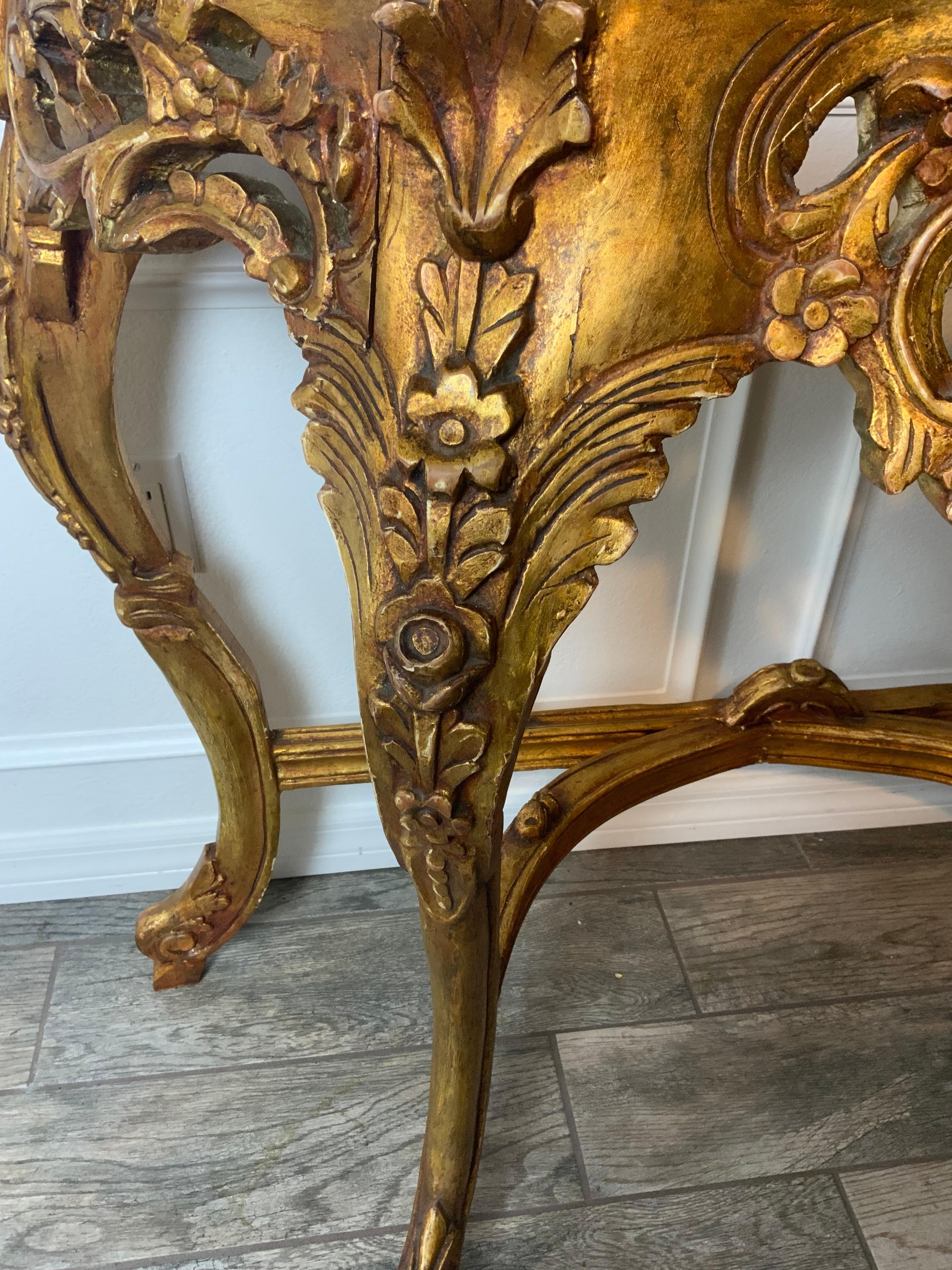 Gilt Marble Top Console Table In Good Condition In Bradenton, FL