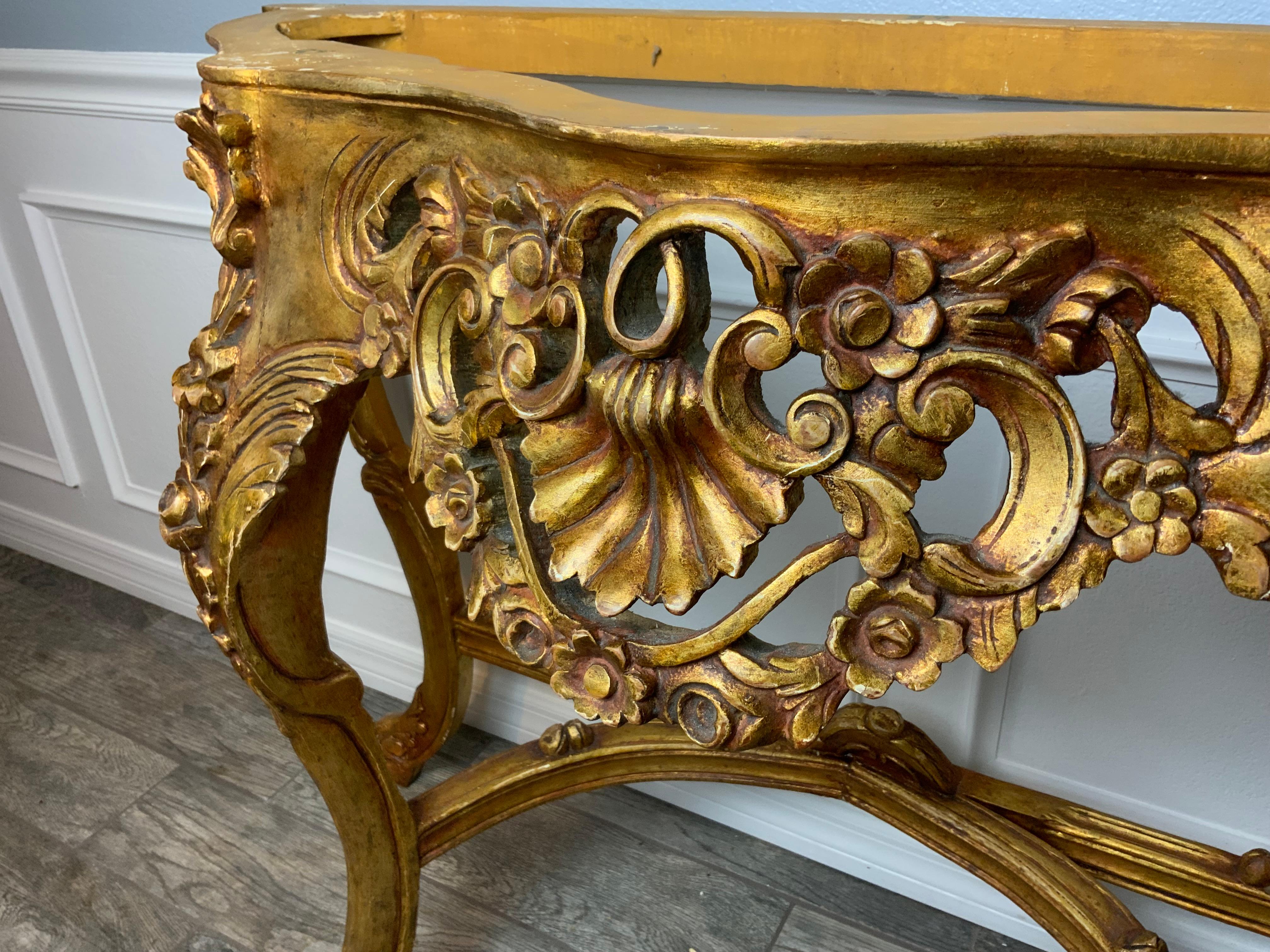 20th Century Gilt Marble Top Console Table