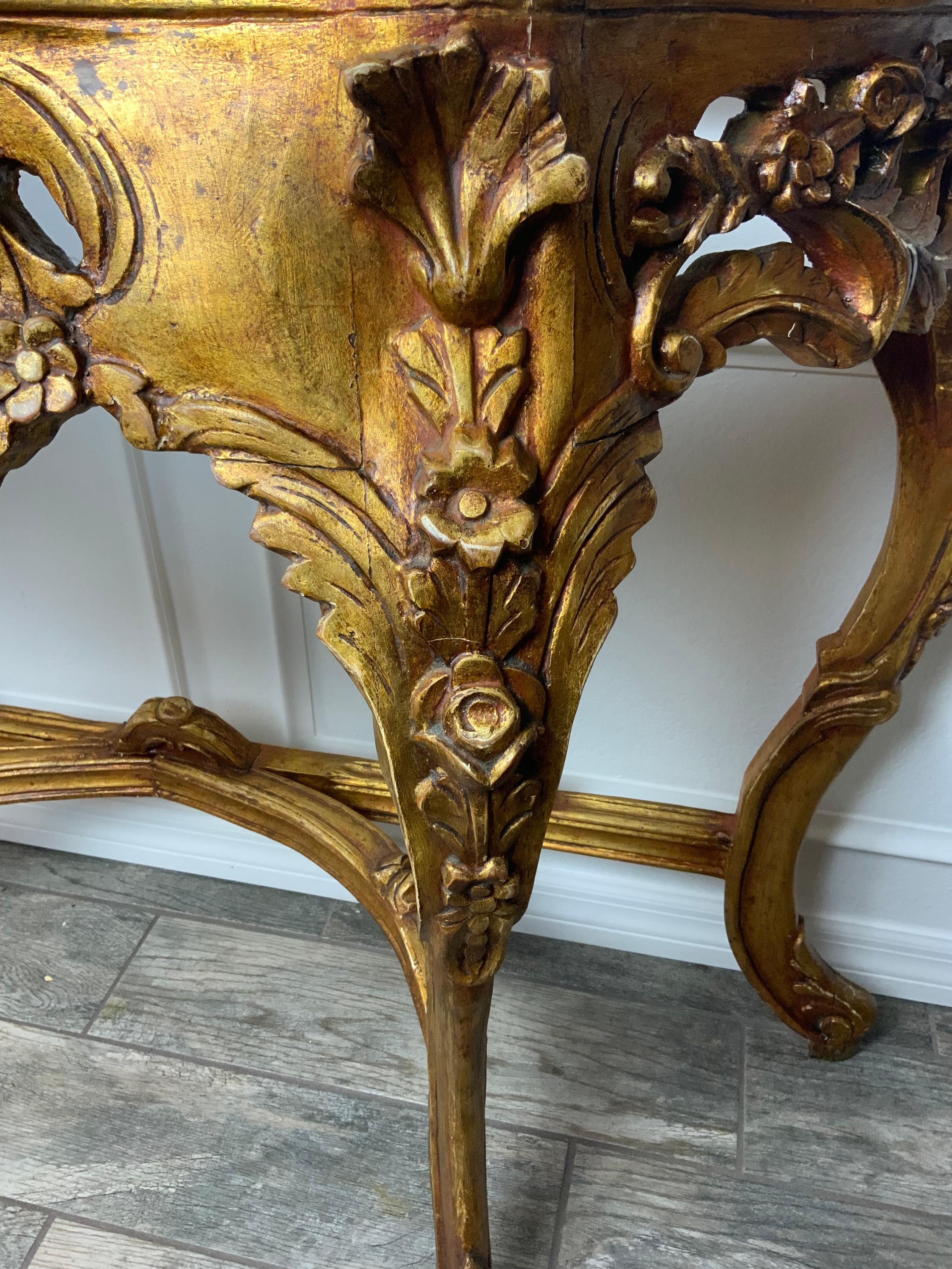 Pine Gilt Marble Top Console Table