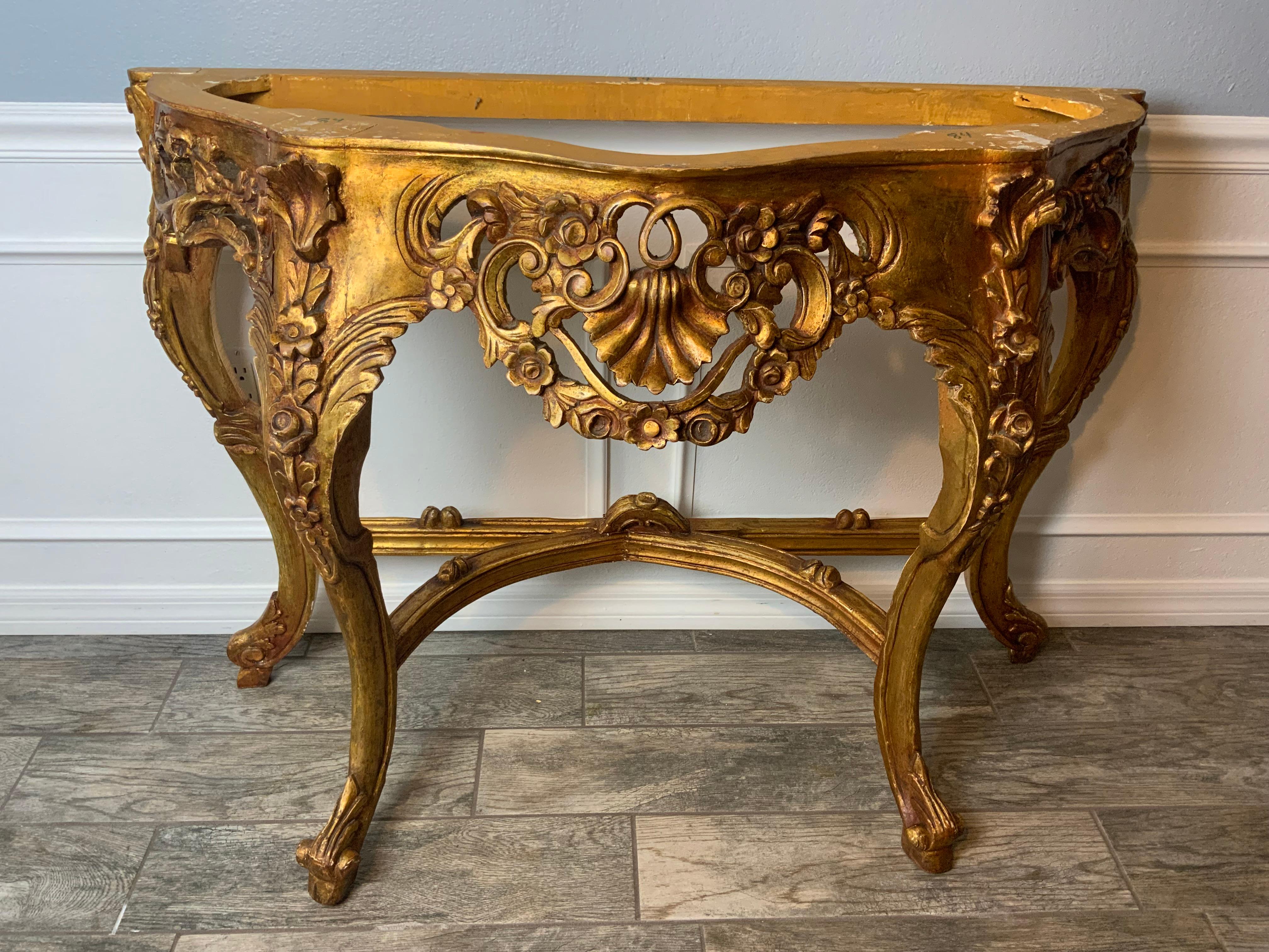 Gilt Marble Top Console Table 1