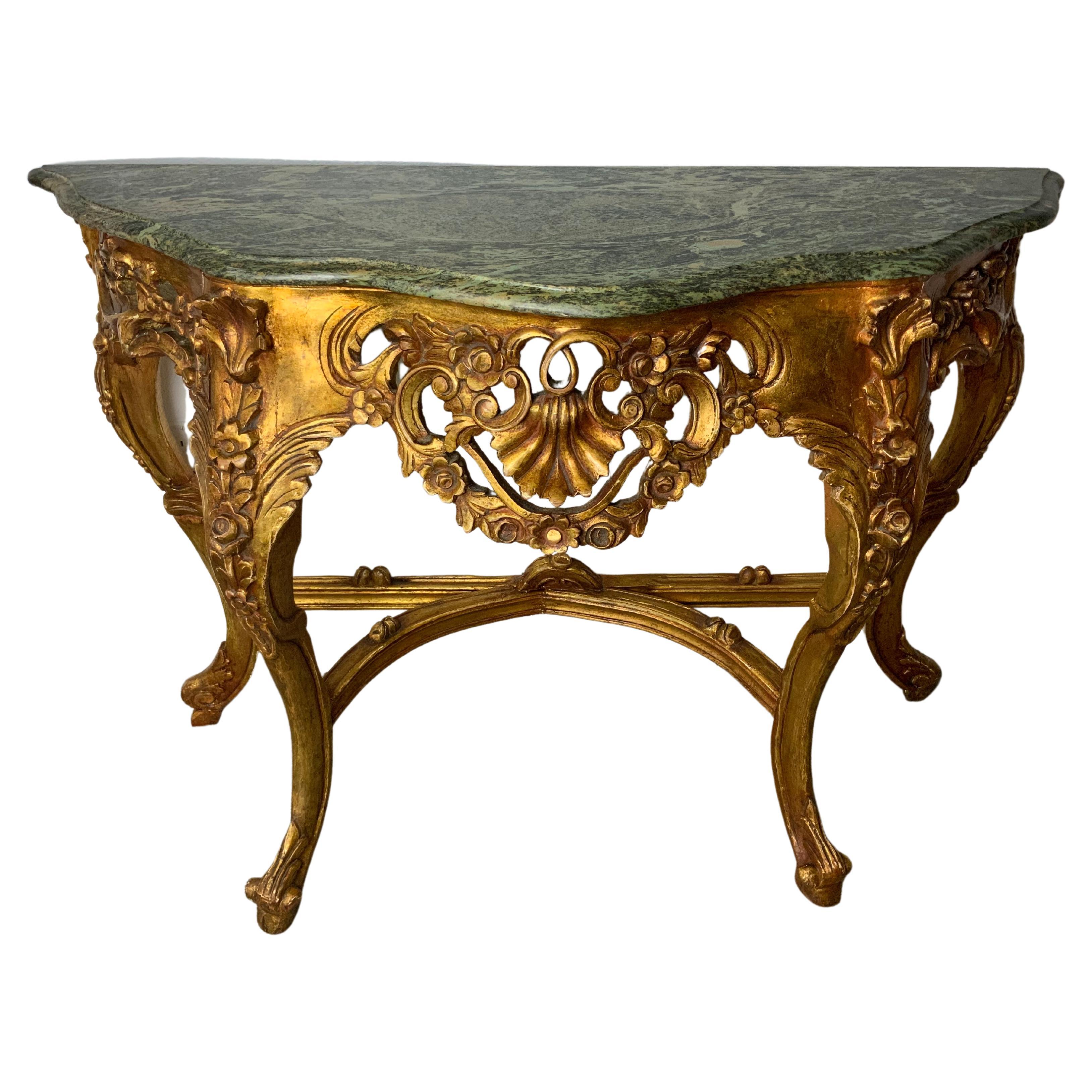 Gilt Marble Top Console Table