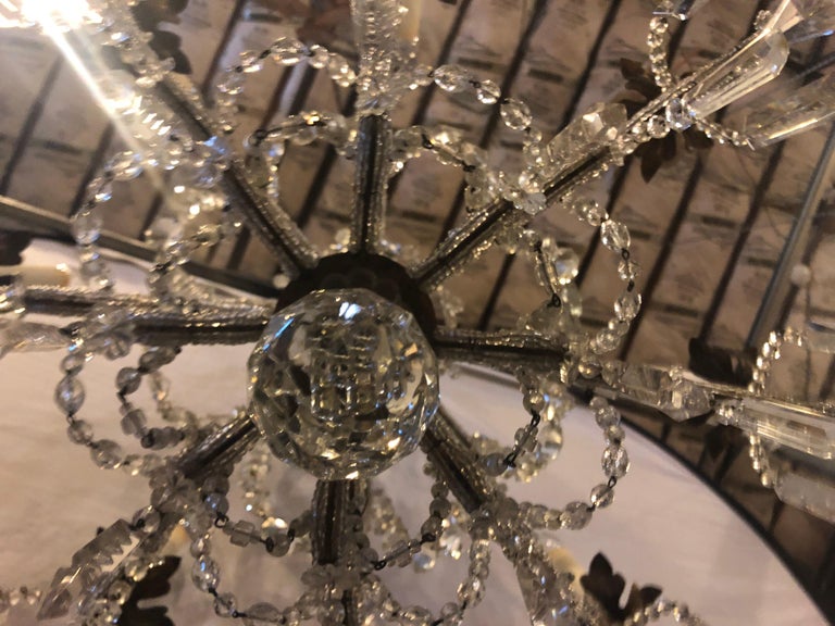 Gilt Metal 8Light Beaded Frame Having Hanging Crystal Prisms at 1stDibs