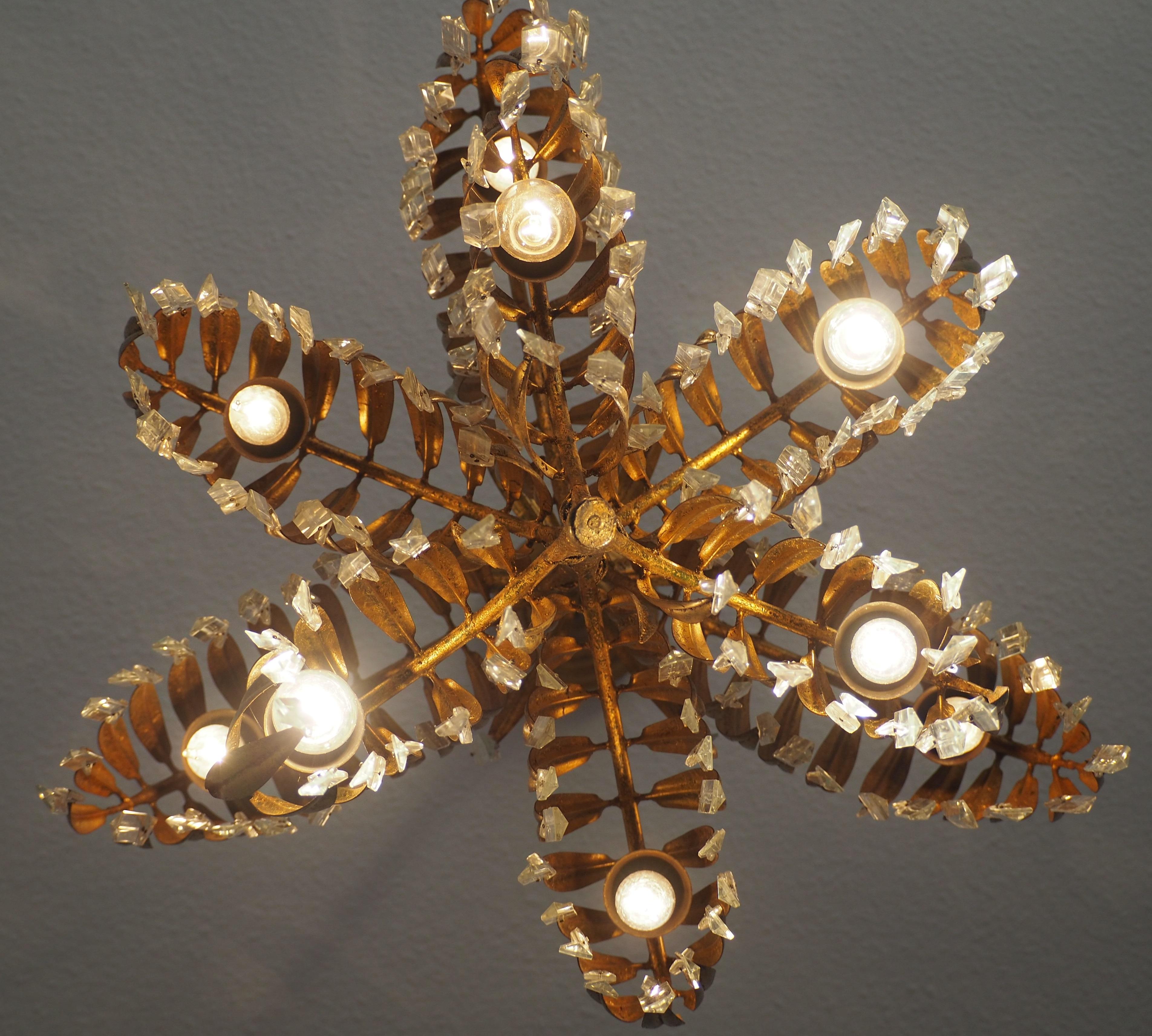 Late 20th Century Gilt Metal, 9-Light Palm Tree Chandelier Attributed to Hans Kögl, circa 1970s