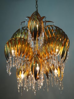 Gilt Metal, 9-Light Palm Tree Chandelier Attributed to Hans Kögl, circa 1970s