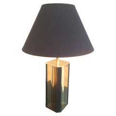 Gilt Metal and Black Wood Lamp with Convex Gild Metal Base, circa 1970