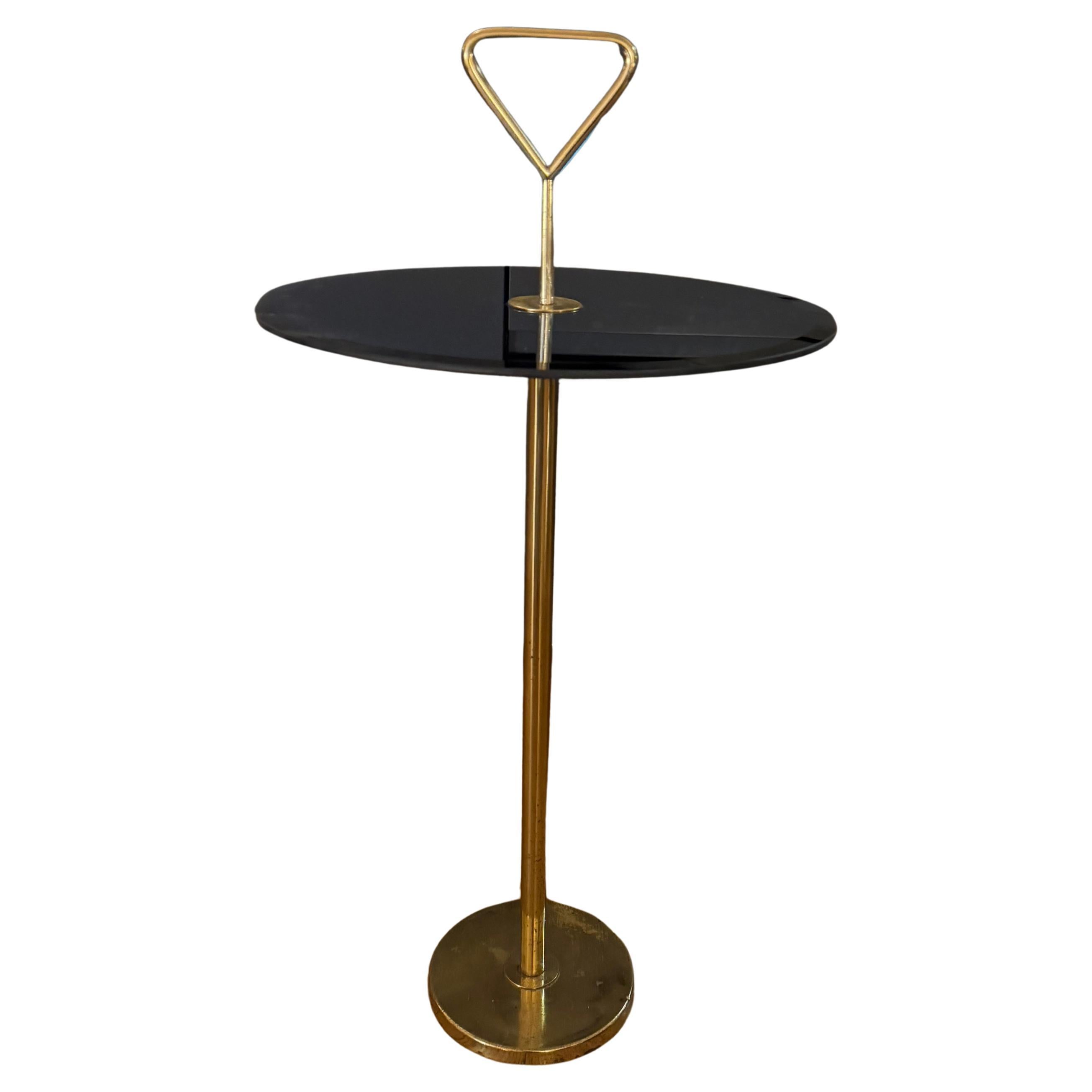 Gilt metal and blue mirrored side table style of Cesare Lacca For Sale