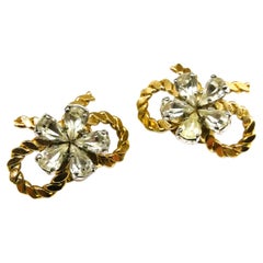 Vintage Gilt metal and clear paste' bow' earrings, Christian Dior, Germany, 1958