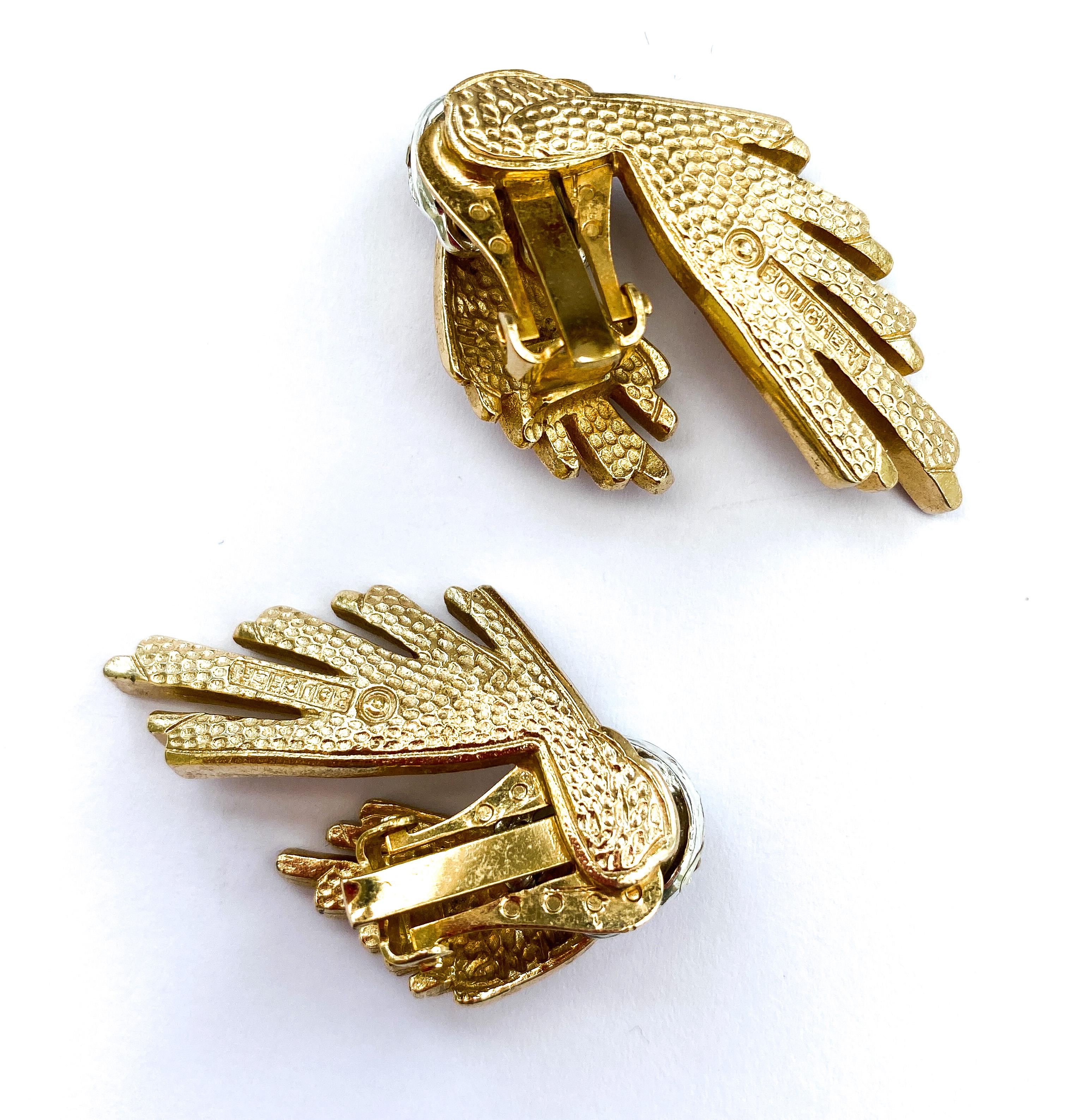Gilt metal and clear paste split sided drop earrings, Marcel Boucher, 1960s, USA For Sale 3