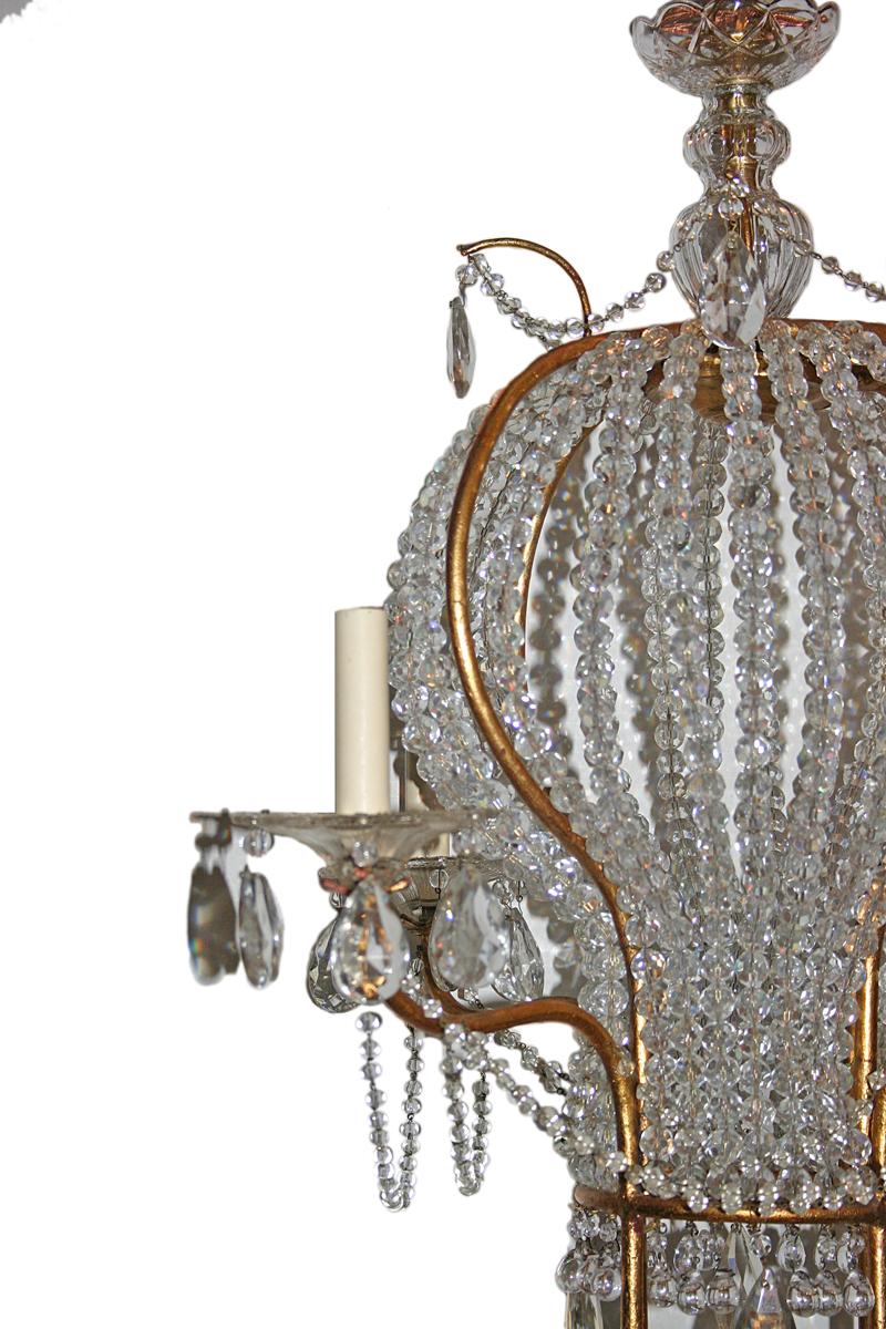 Gilt Metal and Crystal Balloon Chandelier In Good Condition For Sale In New York, NY