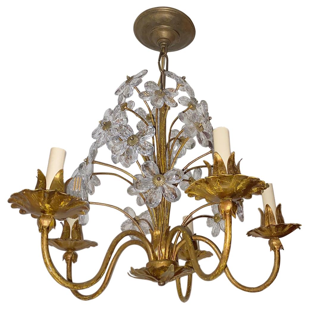 Gilt Metal and Crystal Chandelier