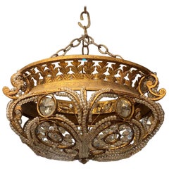 Gilt Metal and Crystal Chandelier in Maison Baguès Style from Quoizel