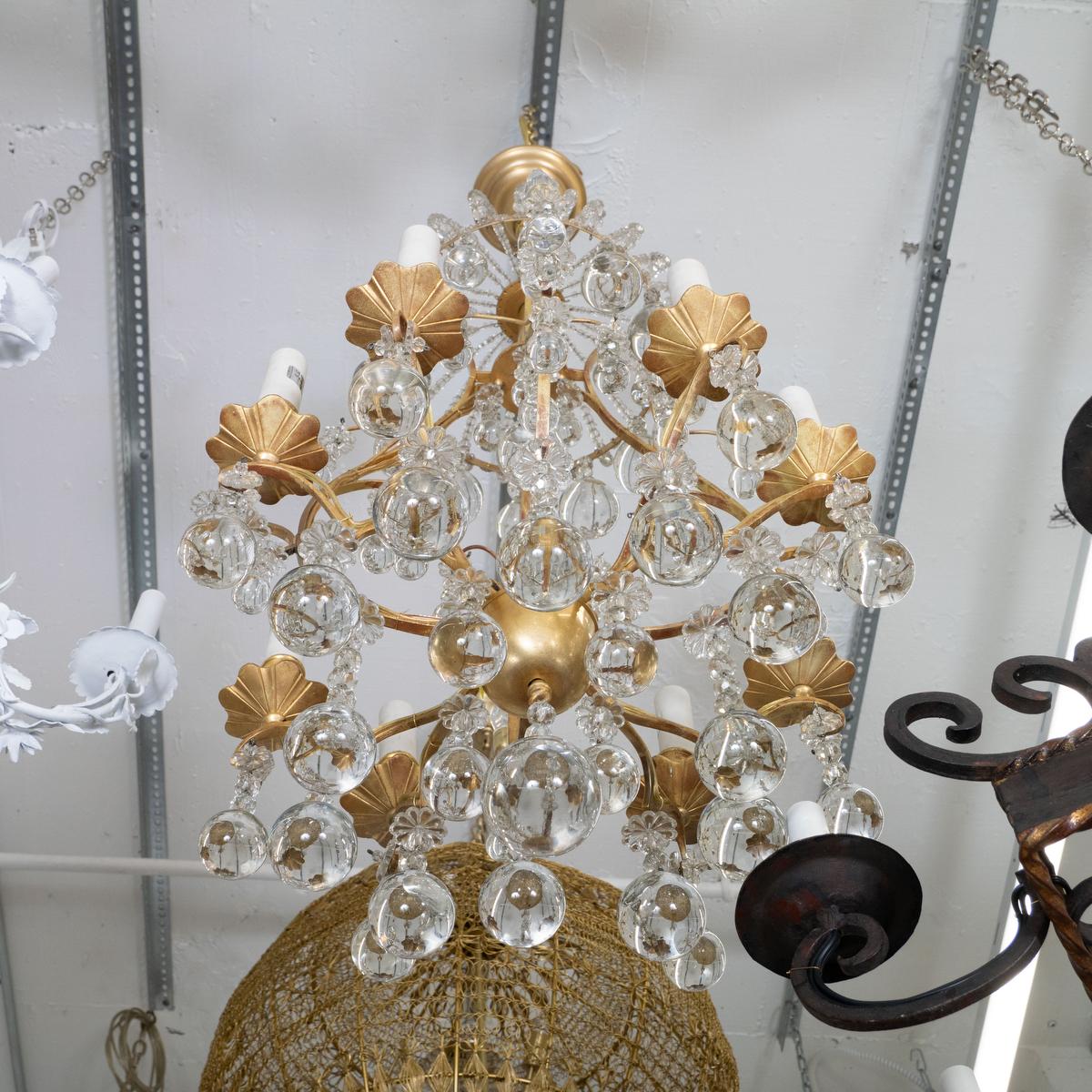 Crystal Gilt metal and crystal drop element chandelier For Sale