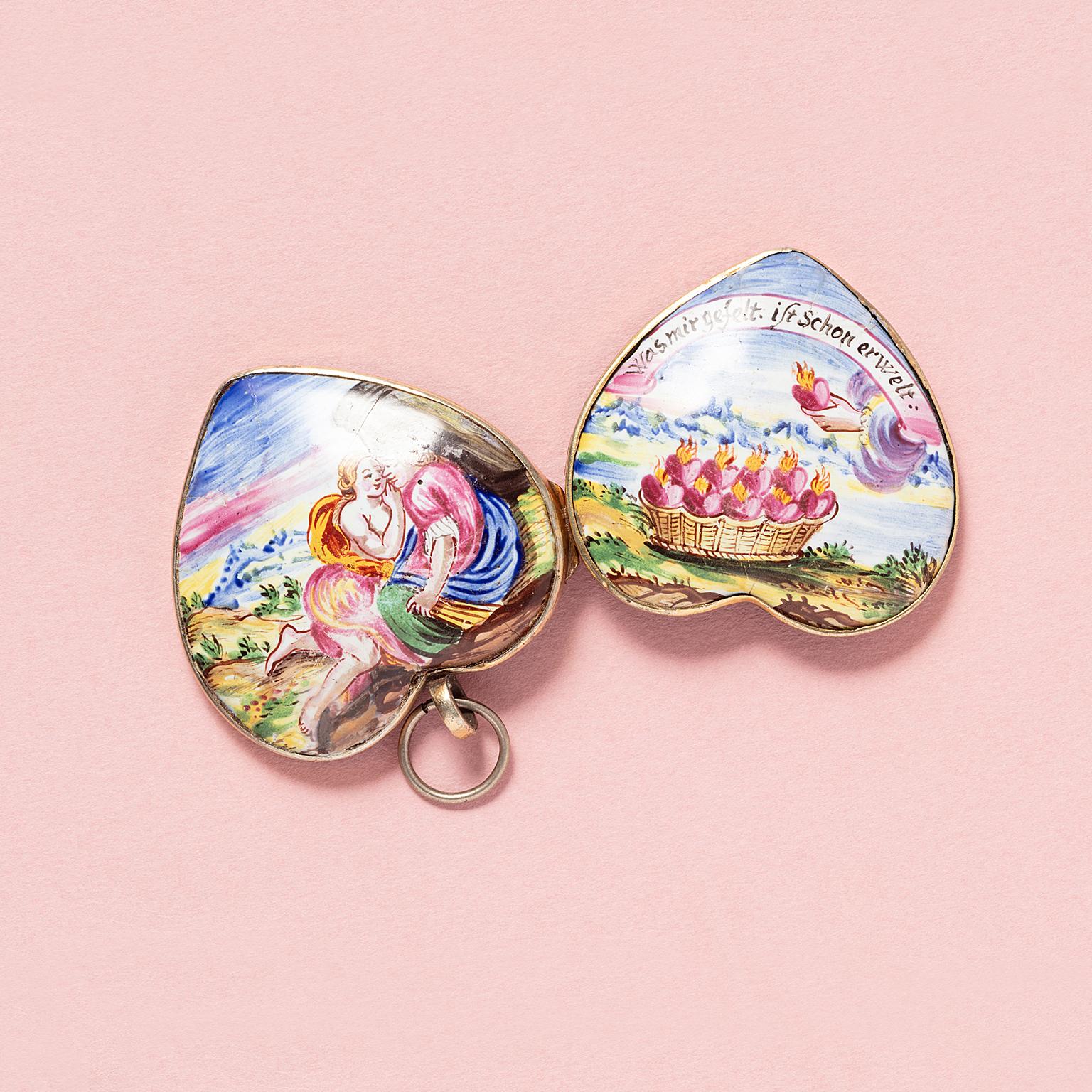 Women's or Men's Gilt Metal and Enamel Heart Locket Pendant