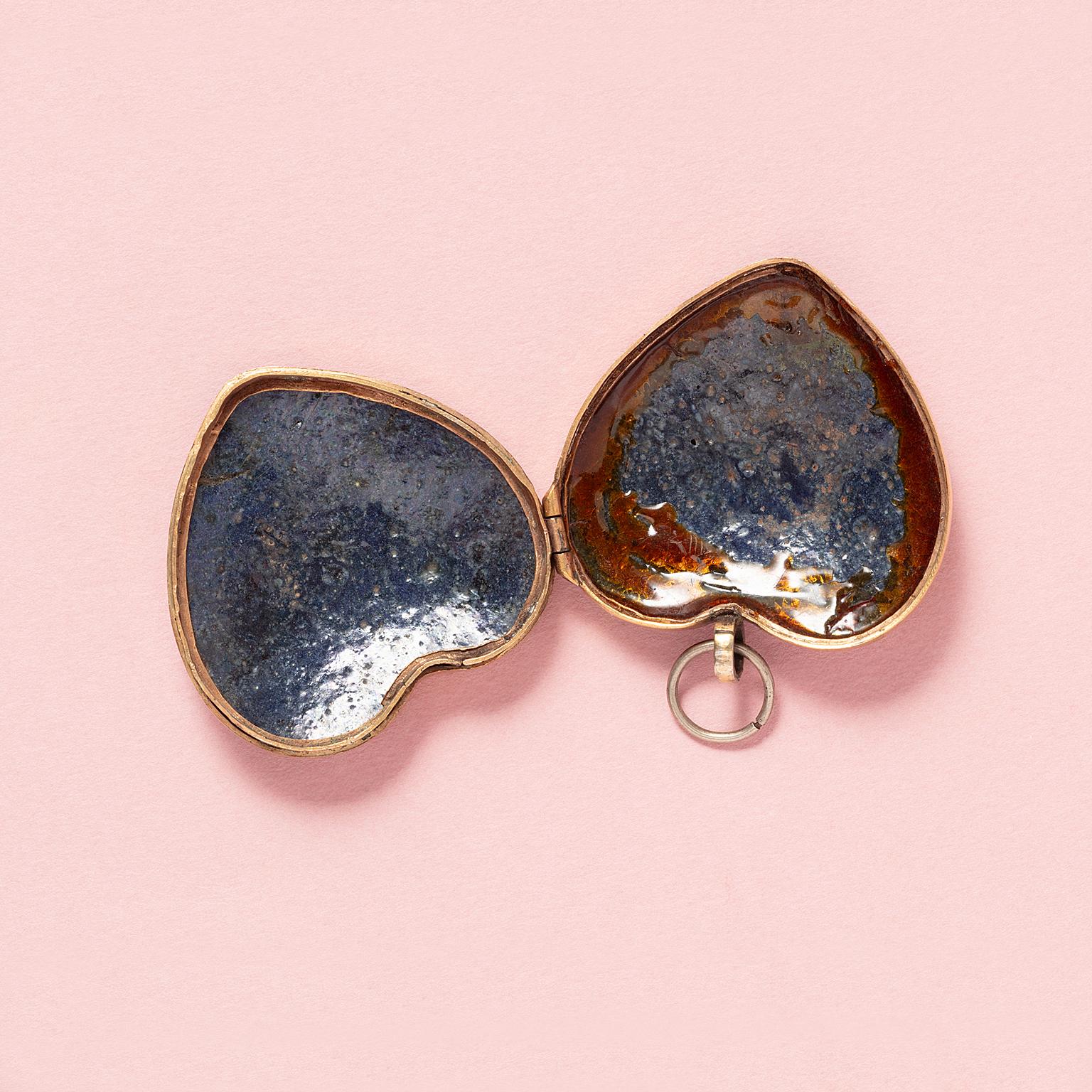 Gilt Metal and Enamel Heart Locket Pendant 1