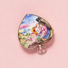 Gilt Metal and Enamel Heart Locket Pendant
