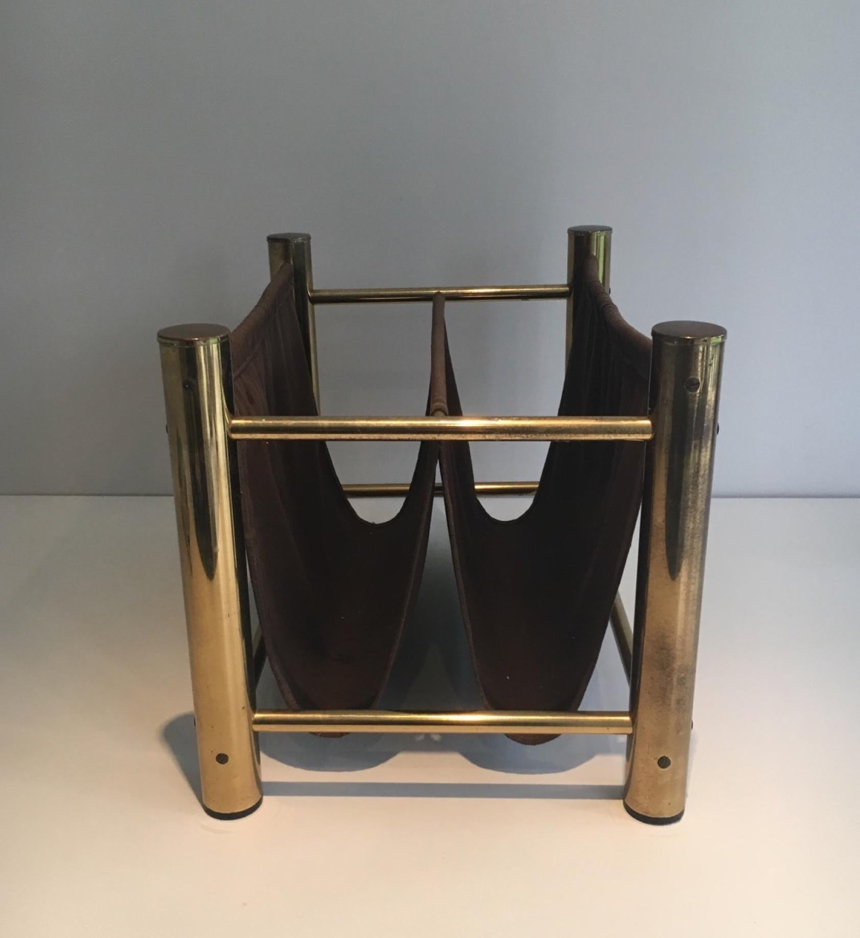 Late 20th Century Gilt Metal and Fabric Magazine Rack. French Work. Circa 1970 For Sale