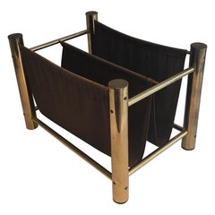 Gilt Metal and Fabric Magazine Rack. French Work. Circa 1970