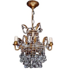 Gilt Metal and Glass Beads Light Fixture