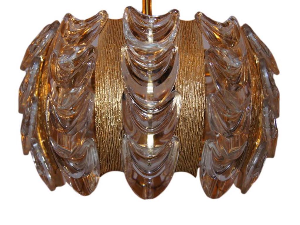 Gilt Metal and Glass Moderne Light Fixture In Good Condition In New York, NY