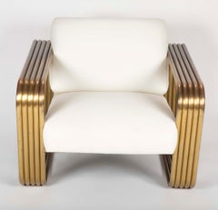 Chaise longue en métal doré et cuir par Jay Spectre