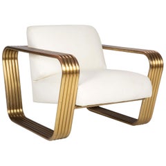 Gilt Metal and Leather Lounge Chair by Jay Spectre