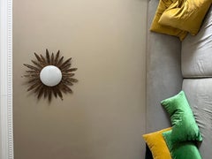Gilt metal and opaline sunburst flush mount ceiling light