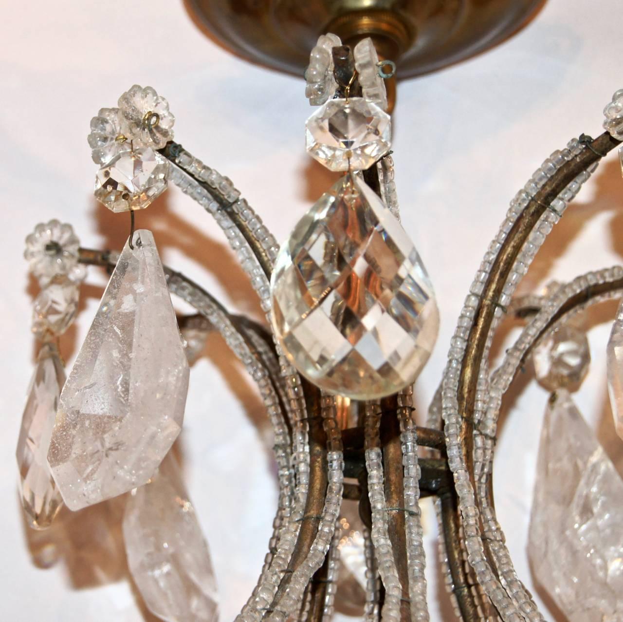 Gilt Metal and Rock Crystal Chandelier In Excellent Condition In New York, NY