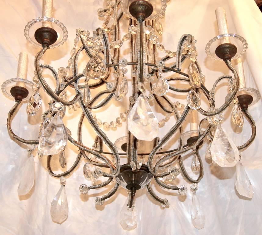 Early 20th Century Gilt Metal and Rock Crystal Chandelier