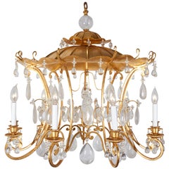 Lampadario in cristallo di rocca con metallo dorato e design a pagoda, nuovo