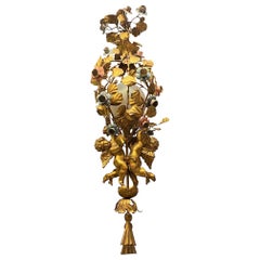 Vergoldeter Kronleuchter aus Metall und Zinn mit Cherub-Motiv