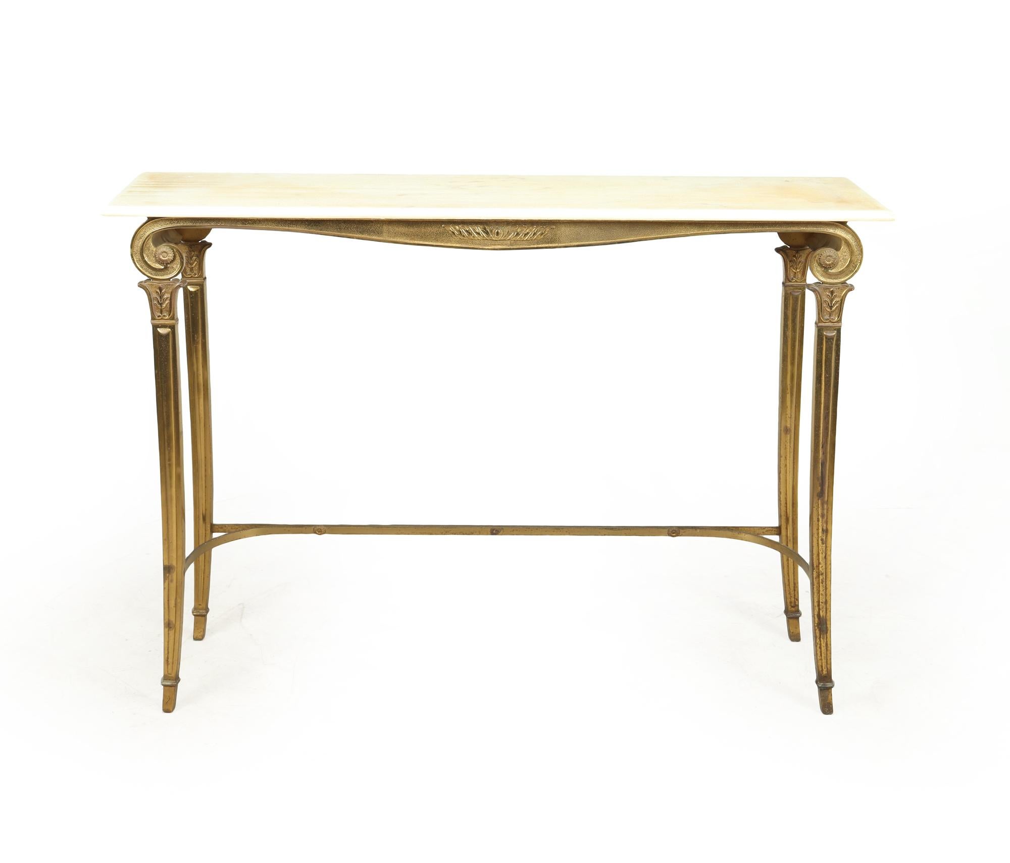 French Provincial Gilt Metal and White Marble Console Table