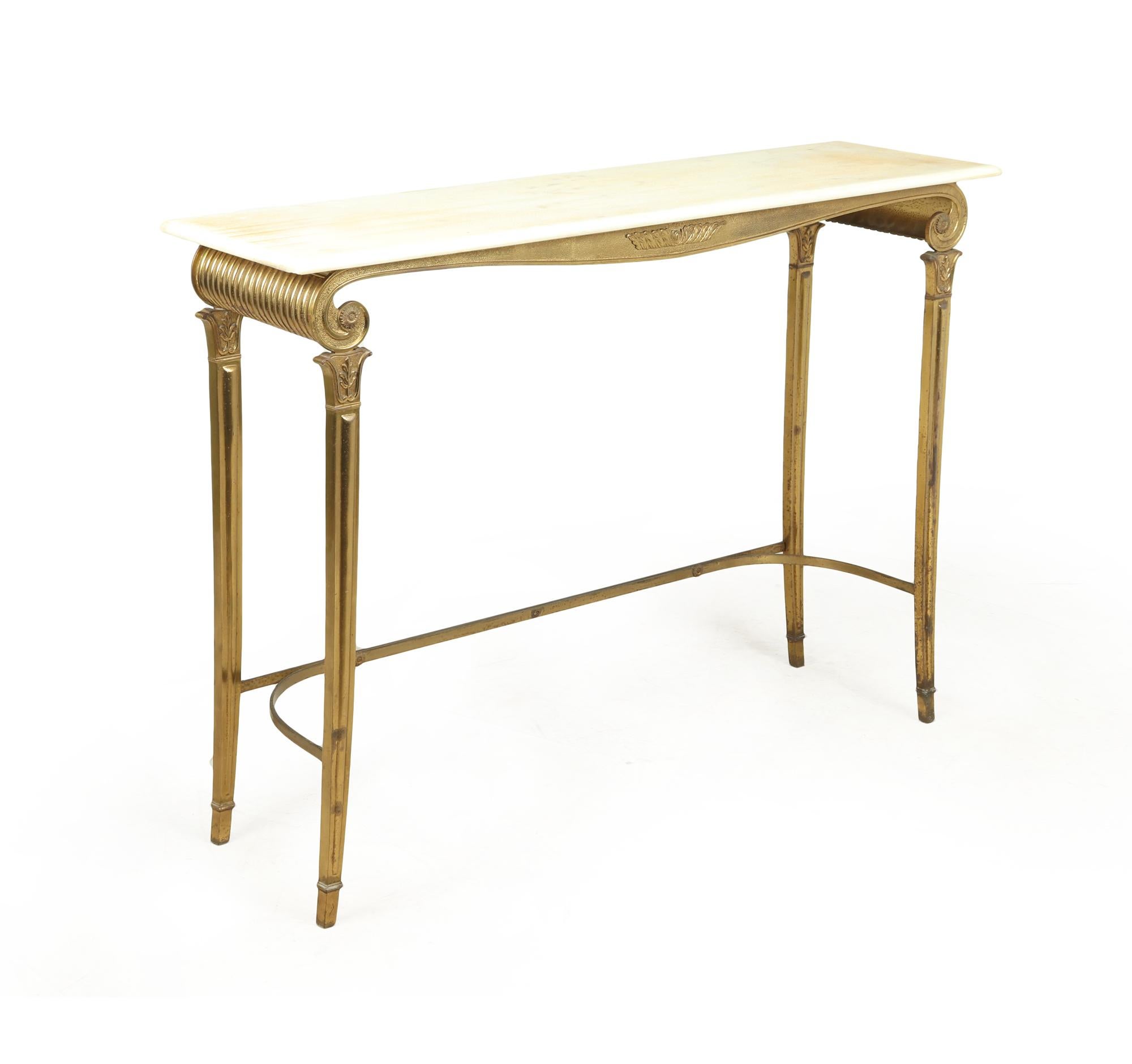 French Gilt Metal and White Marble Console Table