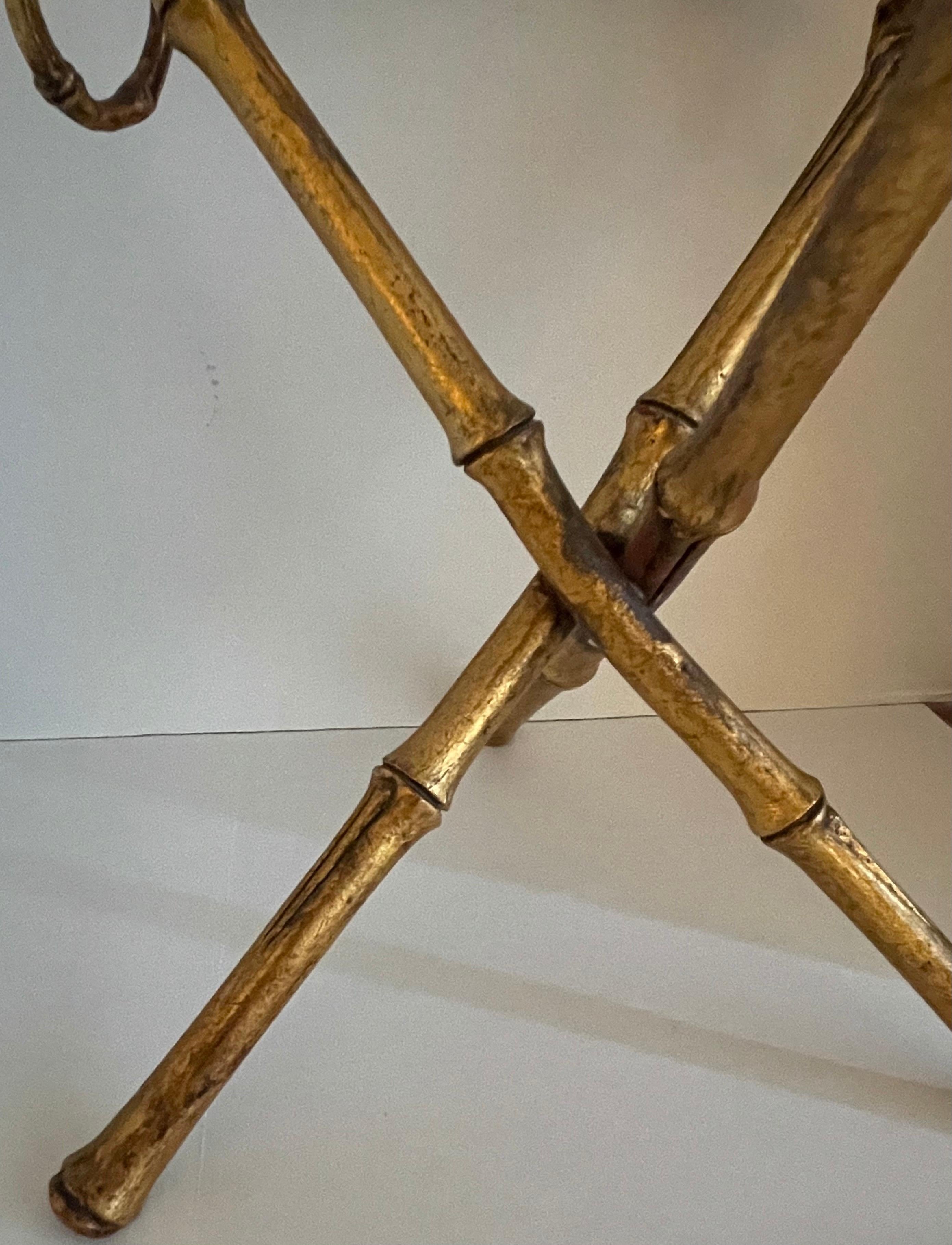 20th Century Gilt Metal Bamboo Round Tripod Side Table