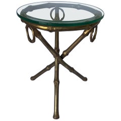 Gilt Metal Bamboo Tripod Round Side Table