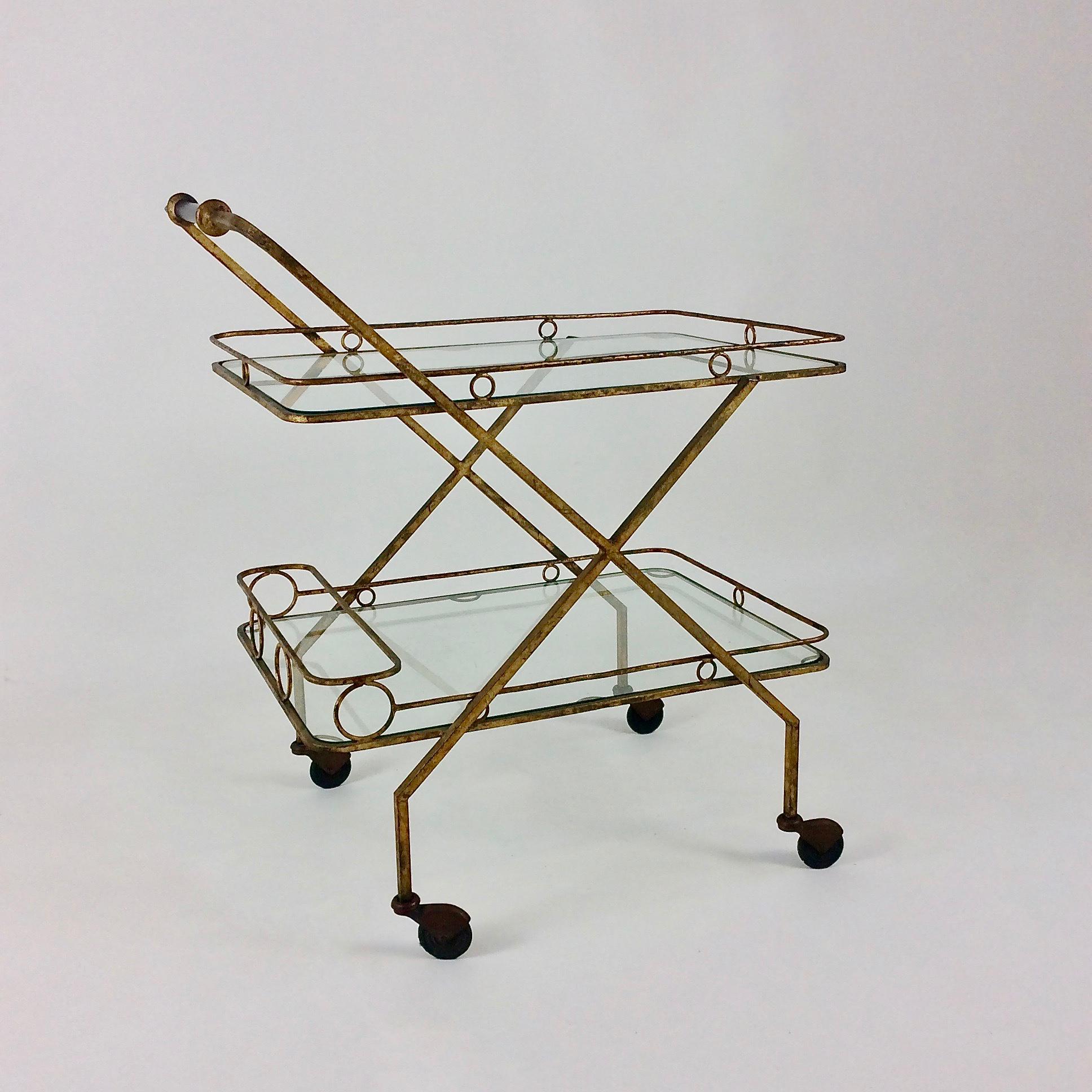 Gilt Metal Bar Cart, circa 1960 In Good Condition For Sale In Brussels, BE
